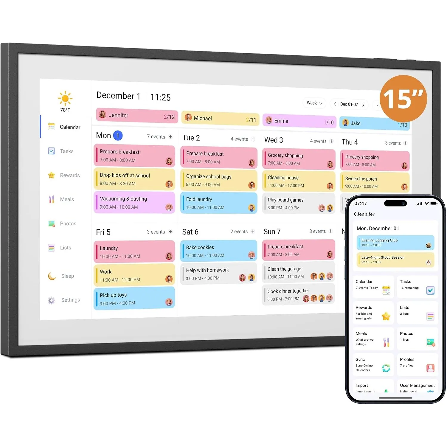 Dragon Touch 15.6 Zoll Digitaler Kalender Wand - 1920 * 1080 FHD Elektronischer Wandkalender Familienplaner mit 32GB Sp…