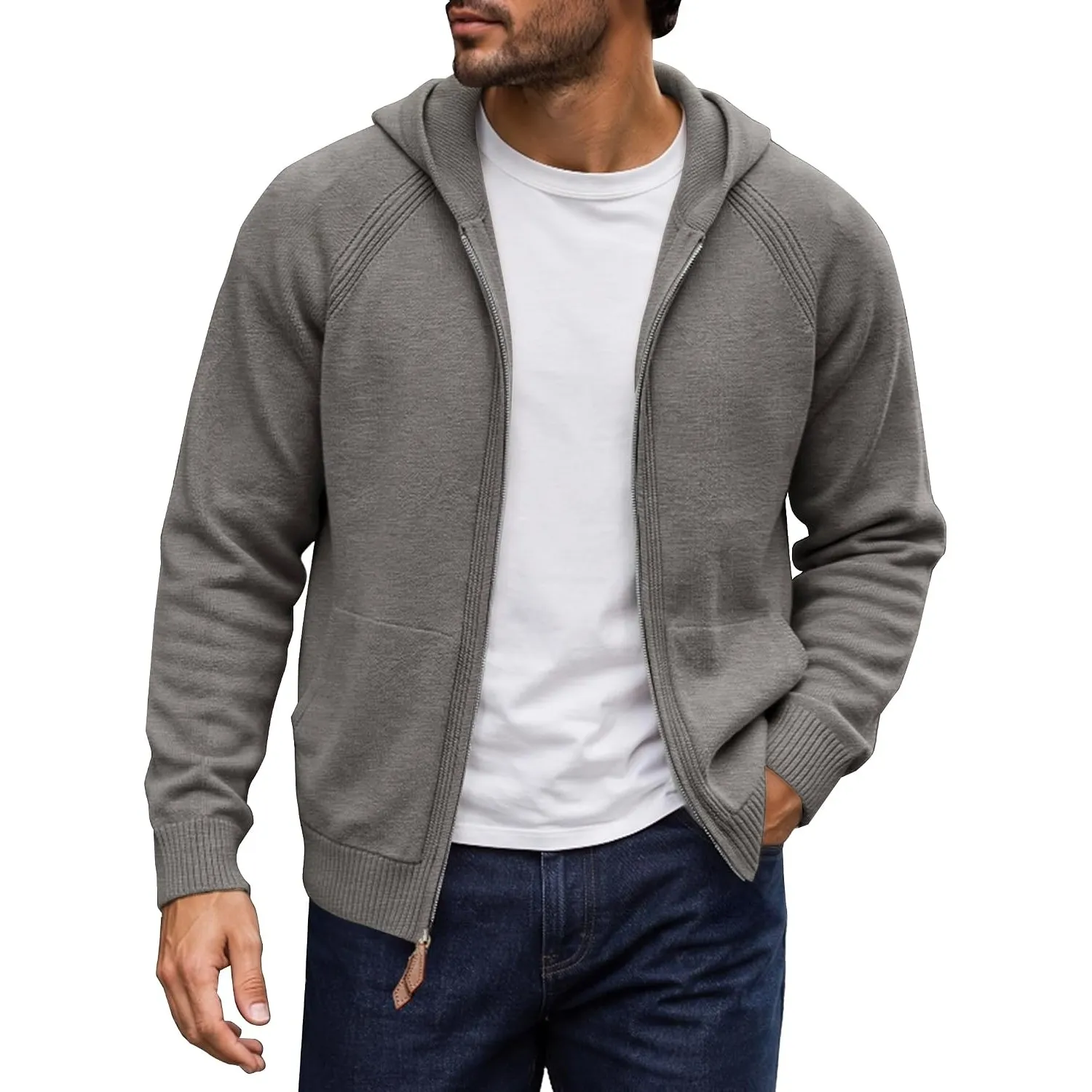JMIERR Strickjacke Herren mit Kapuze Feinstrick Cardigan