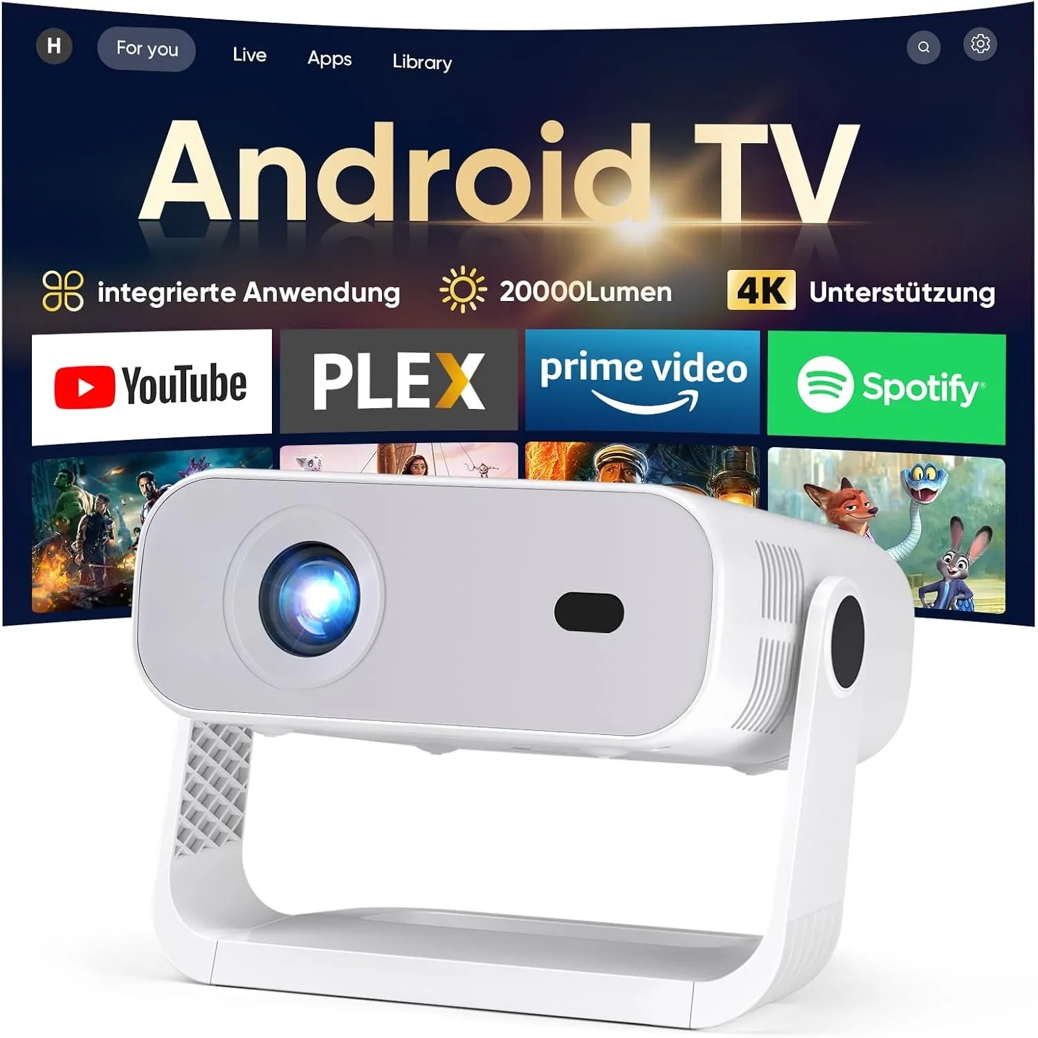 Wielio Upgrade Neuer Smart Mini Beamer Integrierte APP, Android 14,20000Lumens, Unterstützt 4K-Dekodierung,Automatische…
