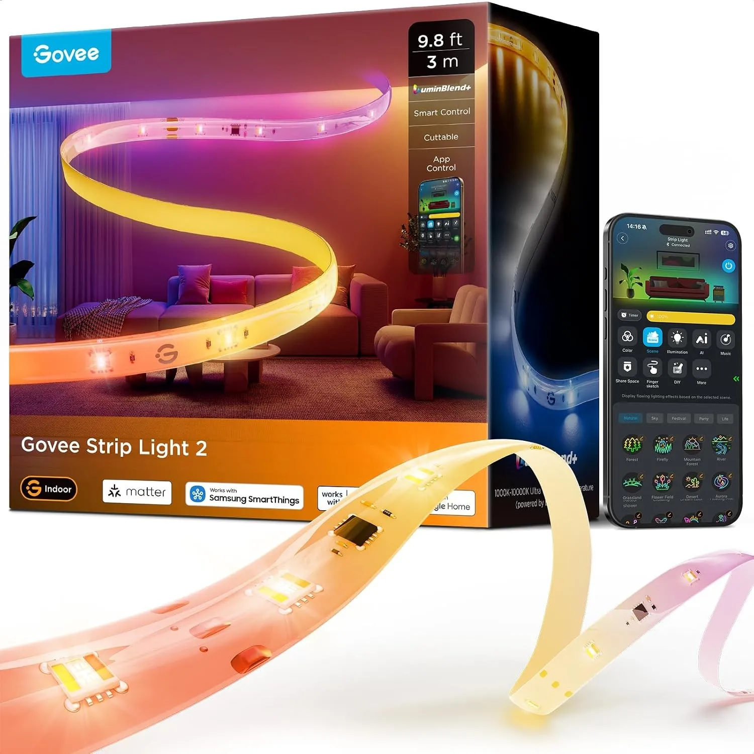 Govee LED Strip Light 2, RGBWWIC Smart 3m LED Streifen mit LuminBlend+