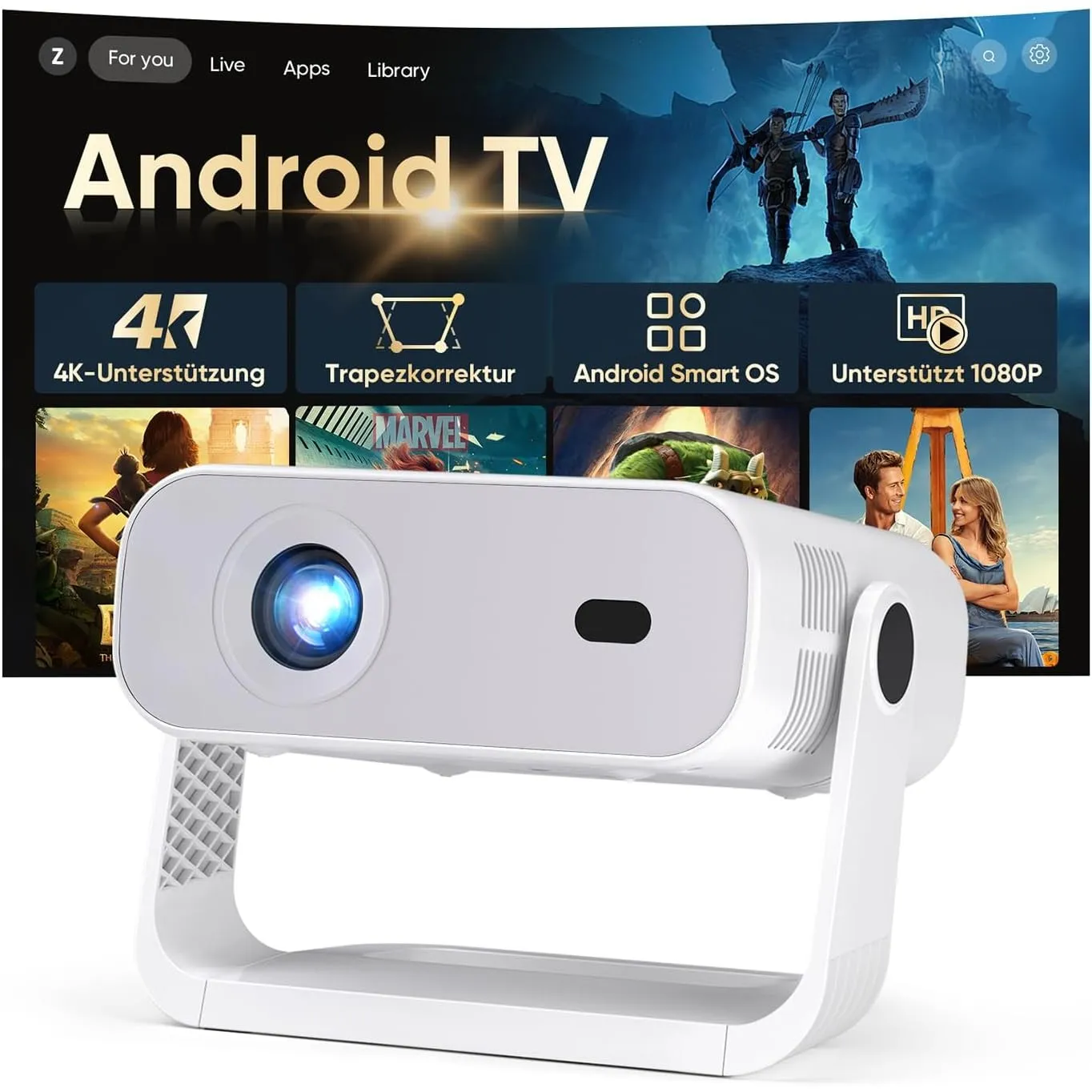 2026 Neuer Smart Mini Beamer Integrierte APP, Android 14,20000Lumens, Unterstützt 4K-Dekodierung,Automatische Trapezkor…