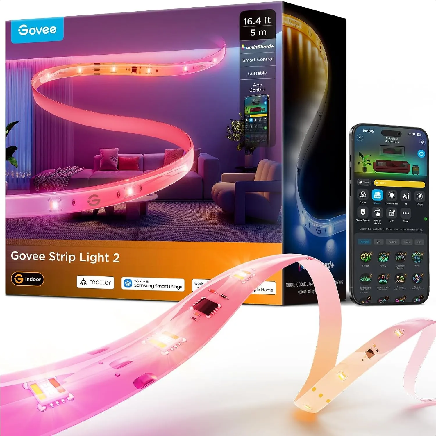 Govee LED Strip Light 2, RGBWWIC Smart 5m LED Streifen mit LuminBlend+