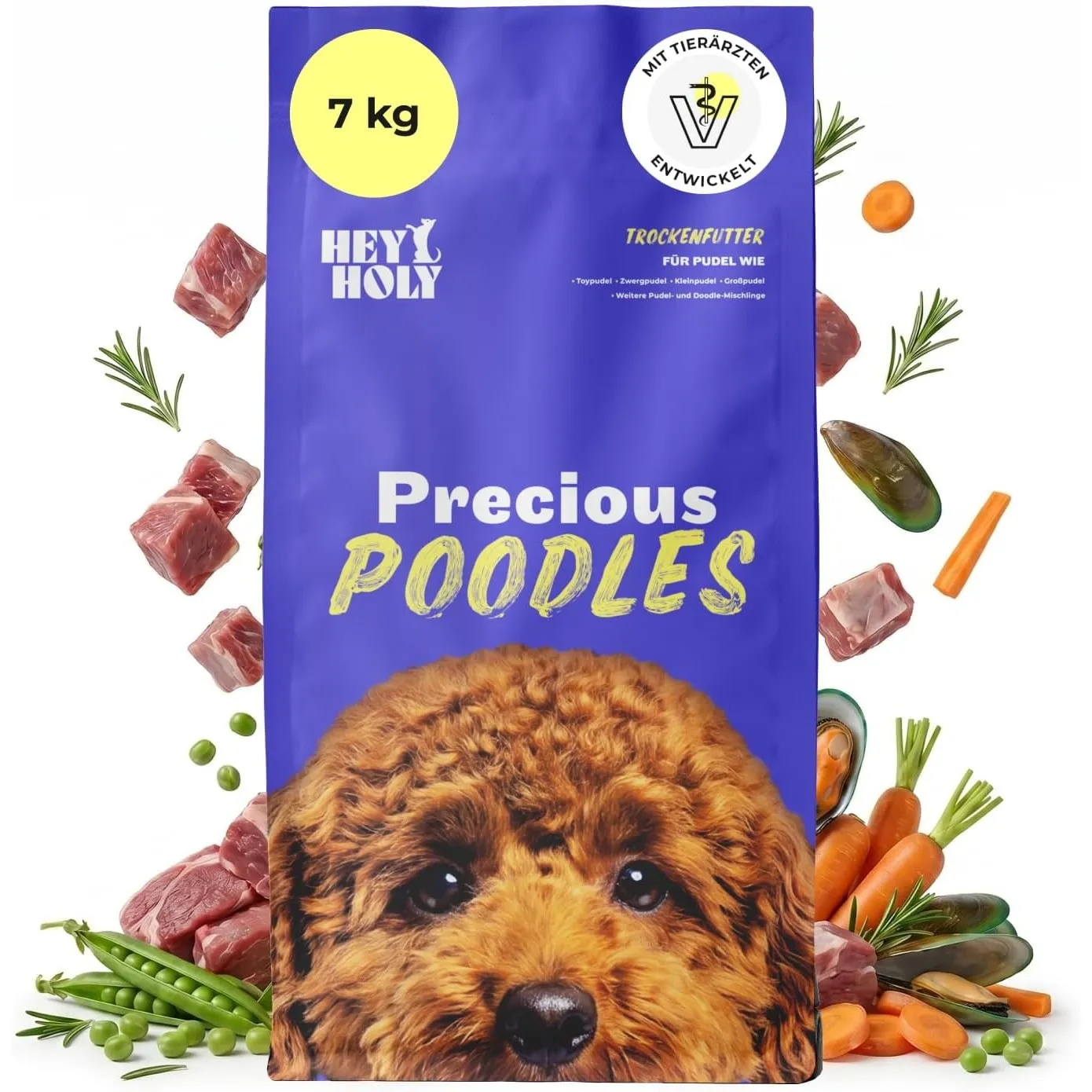 HEY HOLY Premium Trockenfutter für Pudel getreidefrei | 7 kg hypoallergenes Hundefutter mit Ente für ausgewachsene Pude…