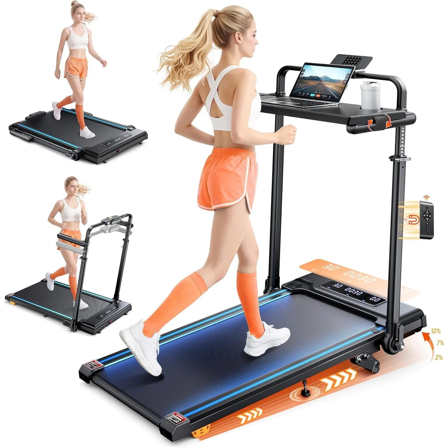 6 IN 1 Laufband für Zuhause Klappbar mit Neigung,12km/h Walking Pad mit Steigung,Klappbar Laufband für Zuhause & Büro,2…