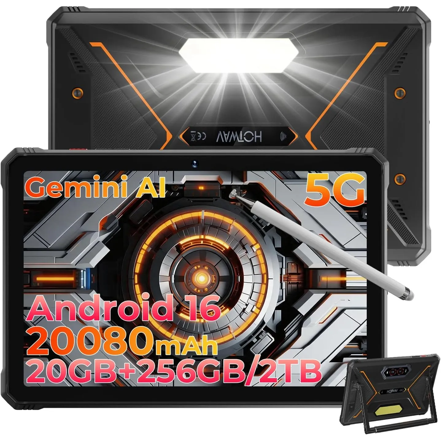 HOTWAV R9 Pro Max 5G Tablet Outdoor, Android 16 Baustellen Tablet mit Stift