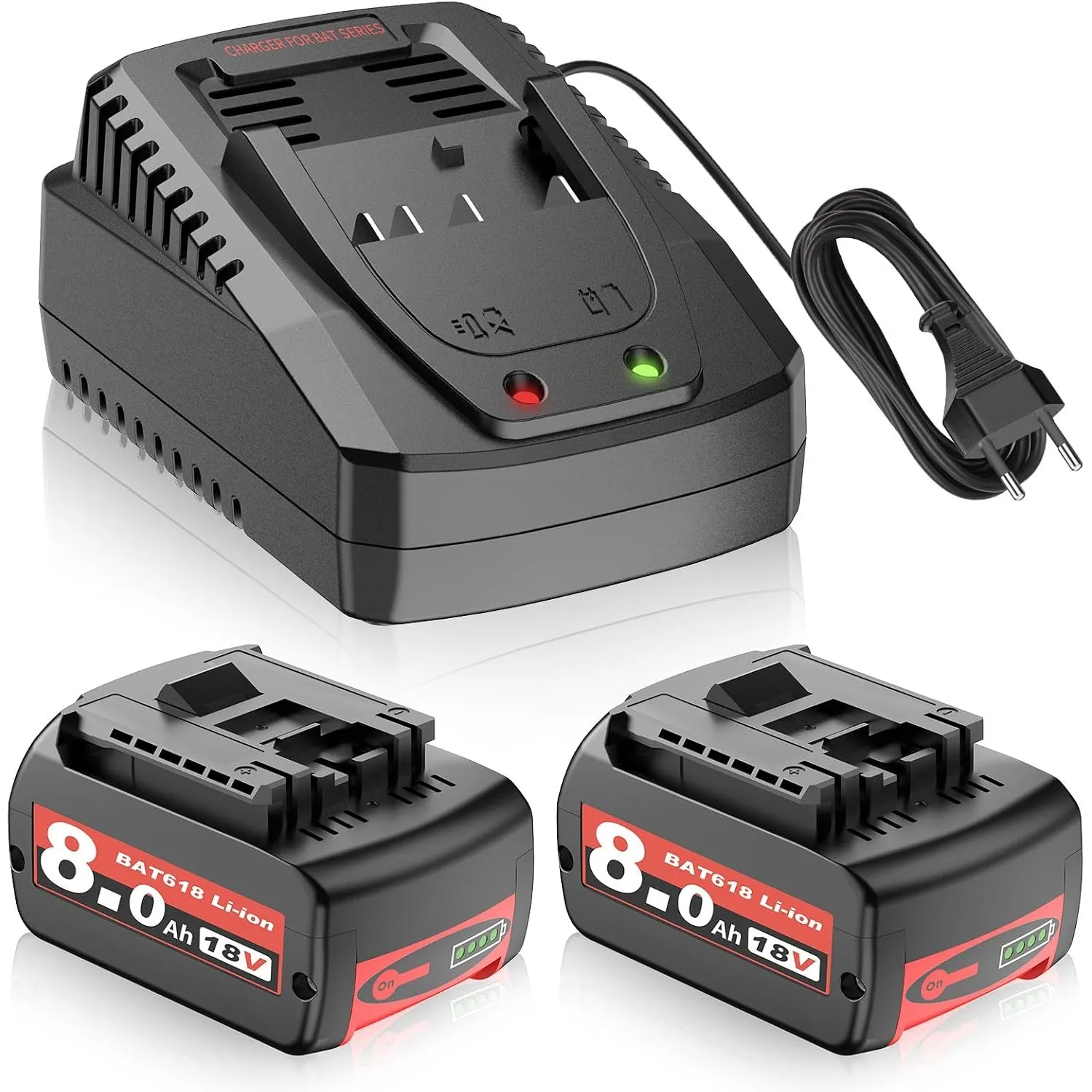 2X 8.0Ah für Bosch Akku 18V,Ersatzakku für Bosch Professional,mit Ladegerät