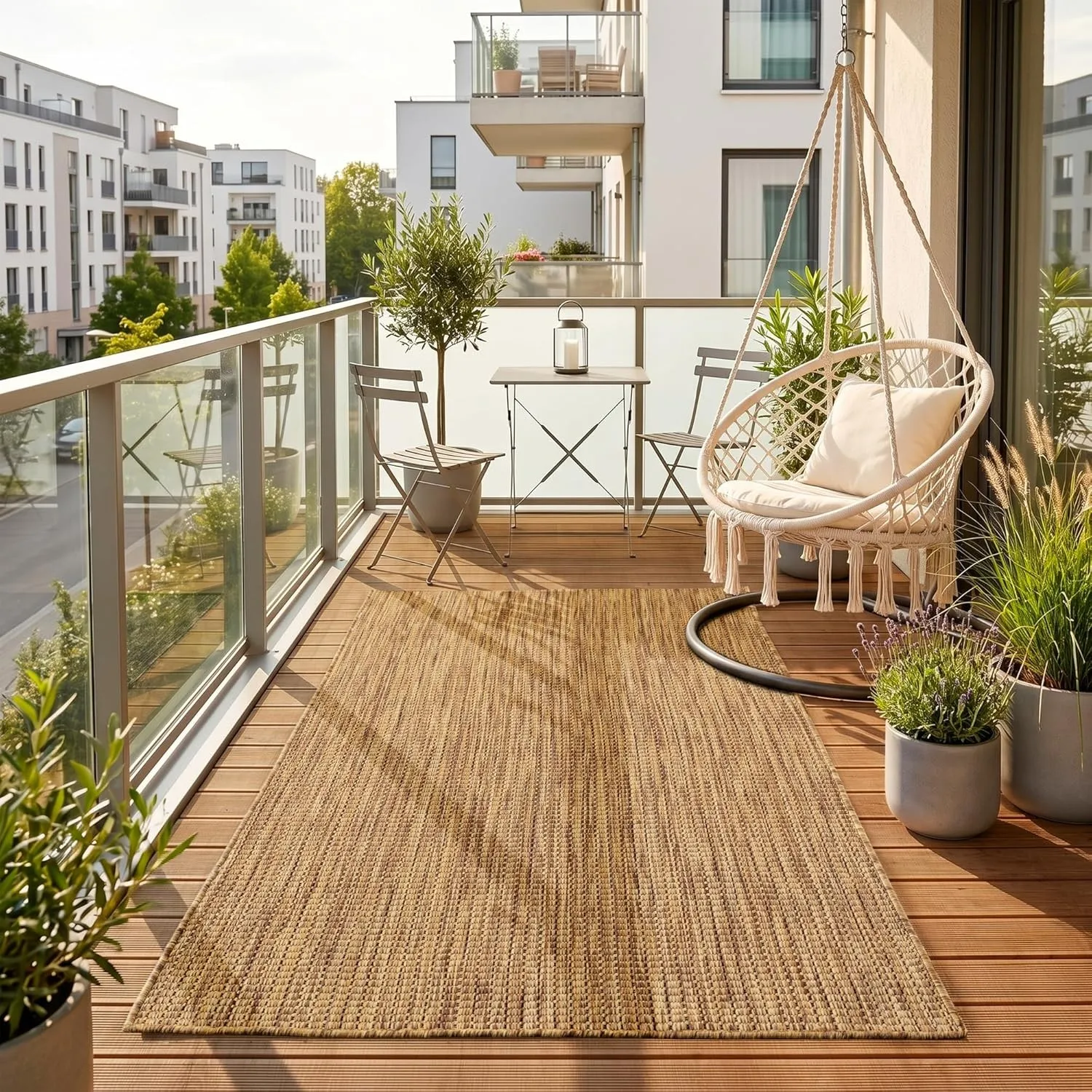HomebyHome Outdoor Teppich Braun 60x100 cm Balkon Terrasse Garten Wetterfest UV-beständig Klein Einfarbig Flachgewebe P…
