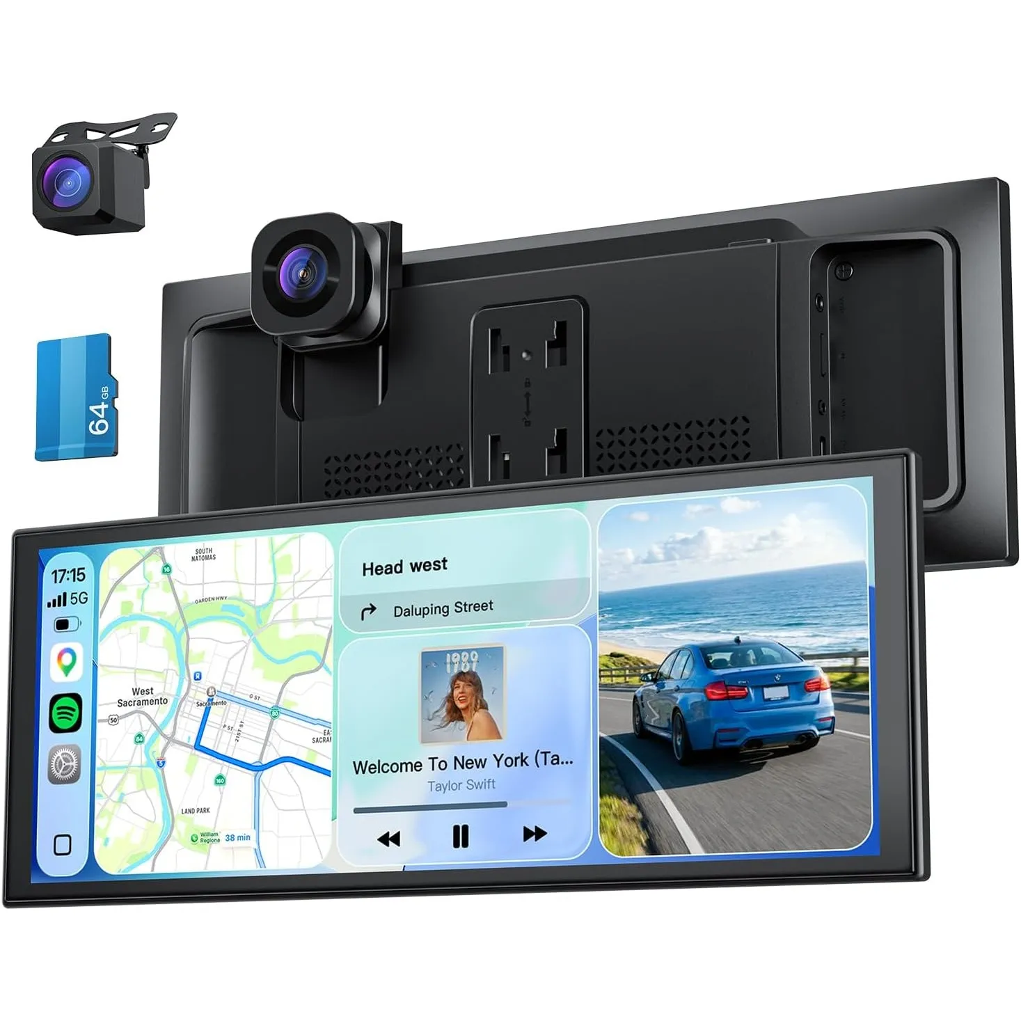 Krunia 10,26" Tragbares 60FPS CarPlay Display, Dashcam 4K Vorne HD Hinten