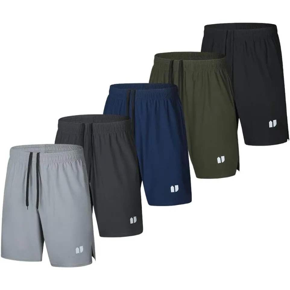 5er-Pack Herren-Lauf-Shorts, schnelltrocknend, für Jogger, athletische Herren-Shorts mit Taschen und elastischem Bund