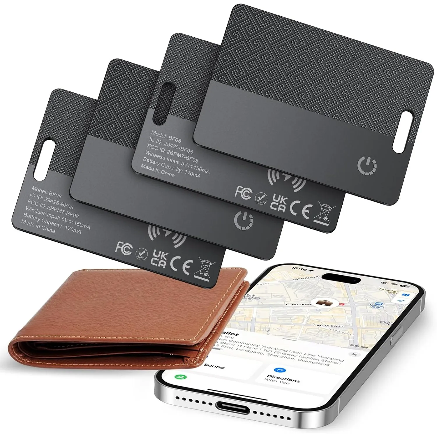 Dünne Geldbörsen-Tracker-Karte (nur iOS), Tracking Card mit Apple Find My, GPS Tracker, Unterstützt Kabelloses Laden, 1…