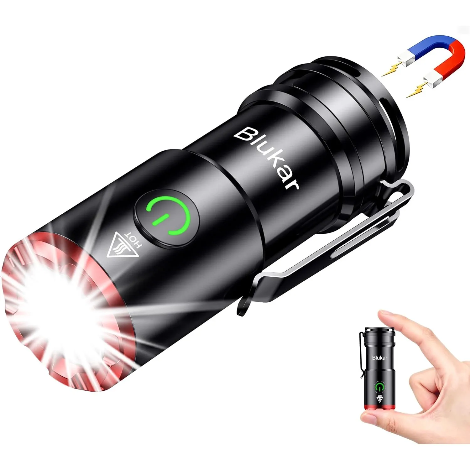 Blukar Taschenlampe LED Mini Aufladbar, EDC Torch mit Magnetbasis & Clip