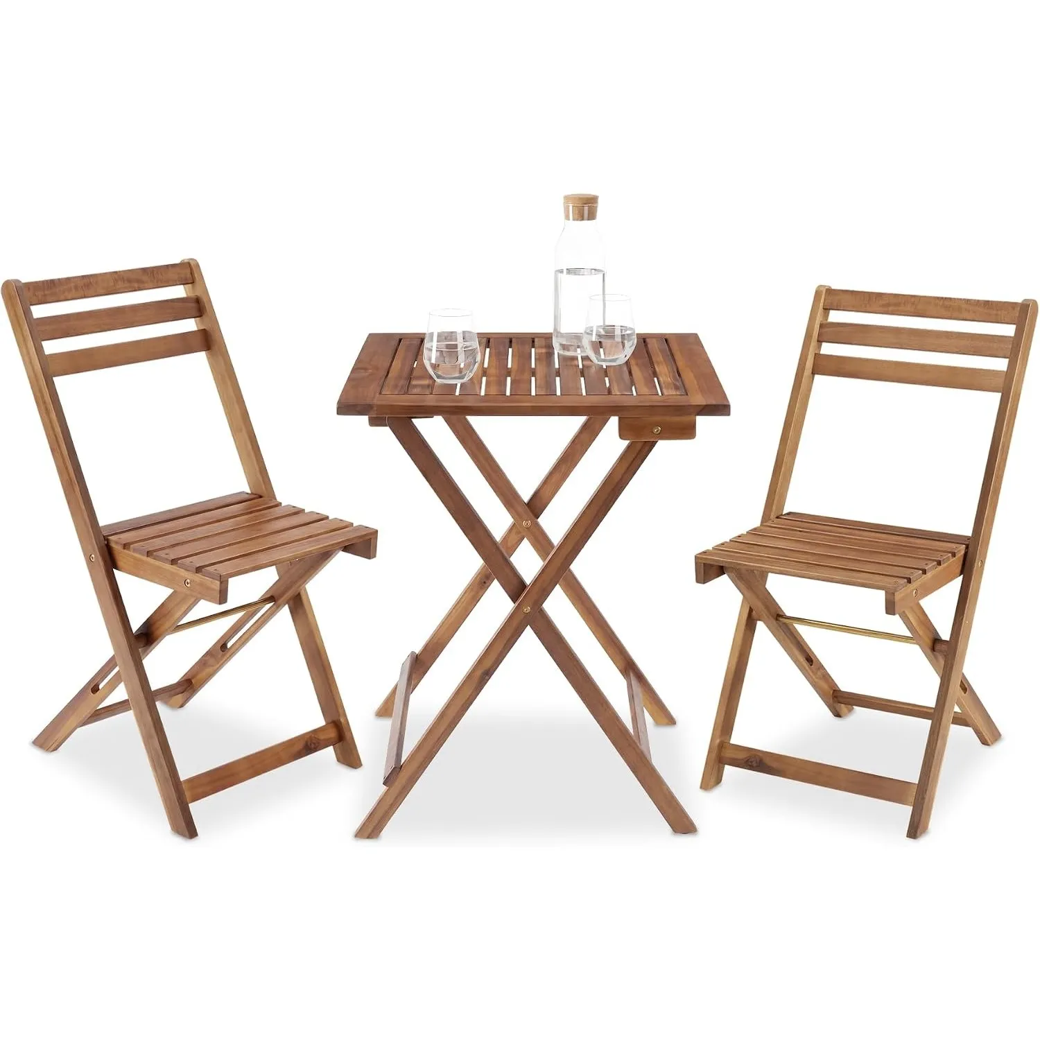 tectake® Bistroset für 2 Personen, klappbar, wetterfestes Akazienholz, Massivholz, vormontierte Bistrogarnitur, Belastb…