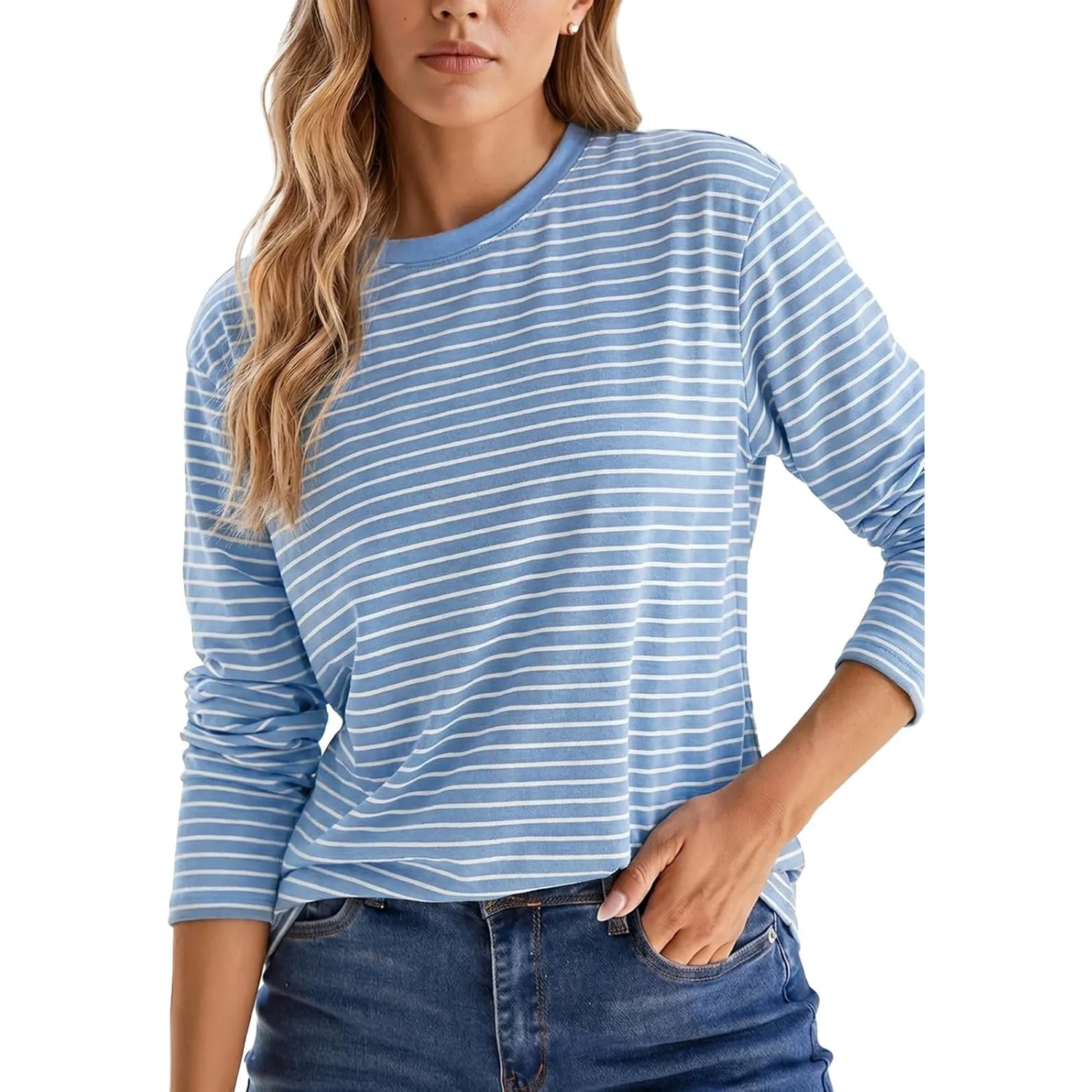 Cicy Bell Damen Gestreift Langarmshirt Rundhals Oberteil