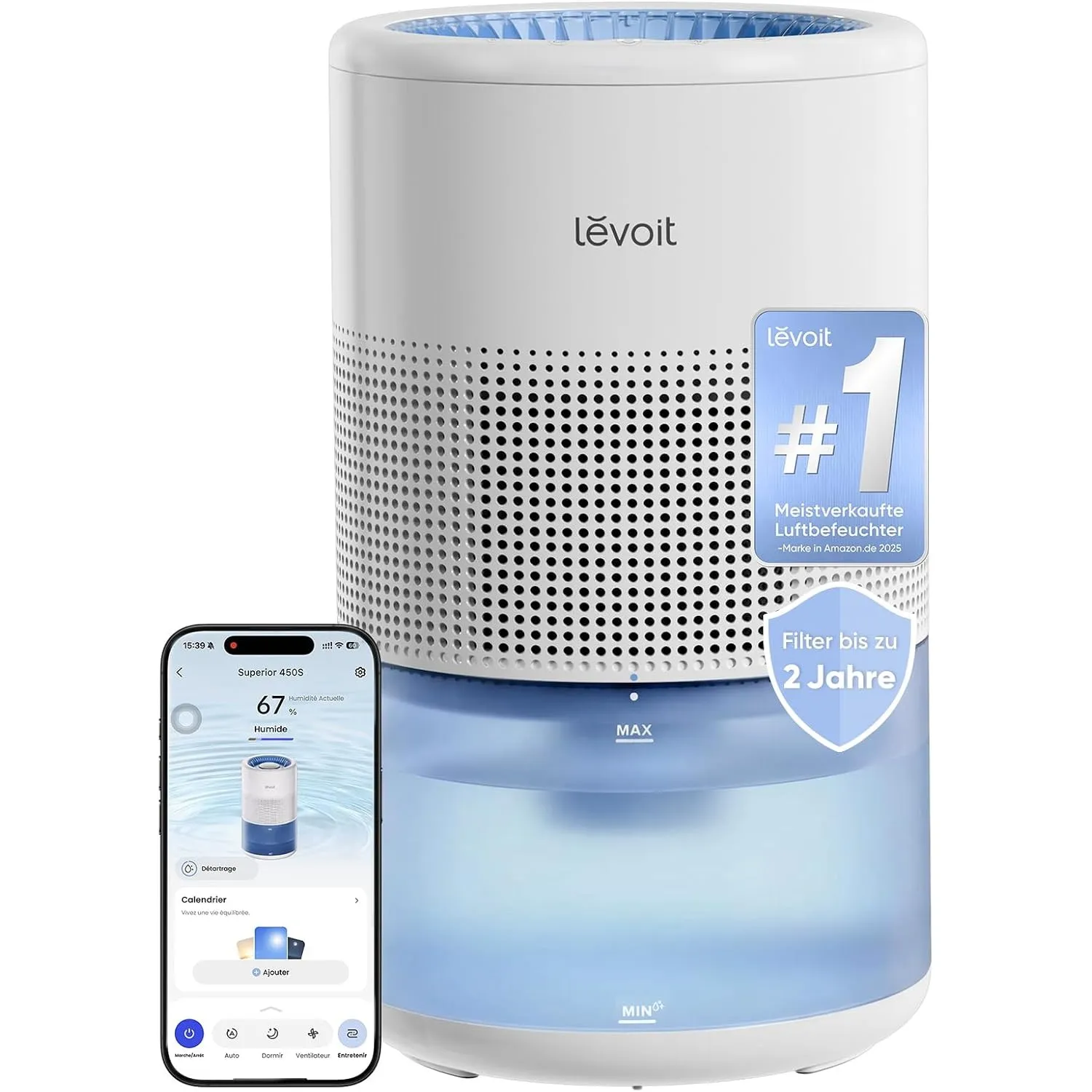Levoit Smart Luftbefeuchter mit Langzeitfilter, ab 19 dB, kein weißer Staub