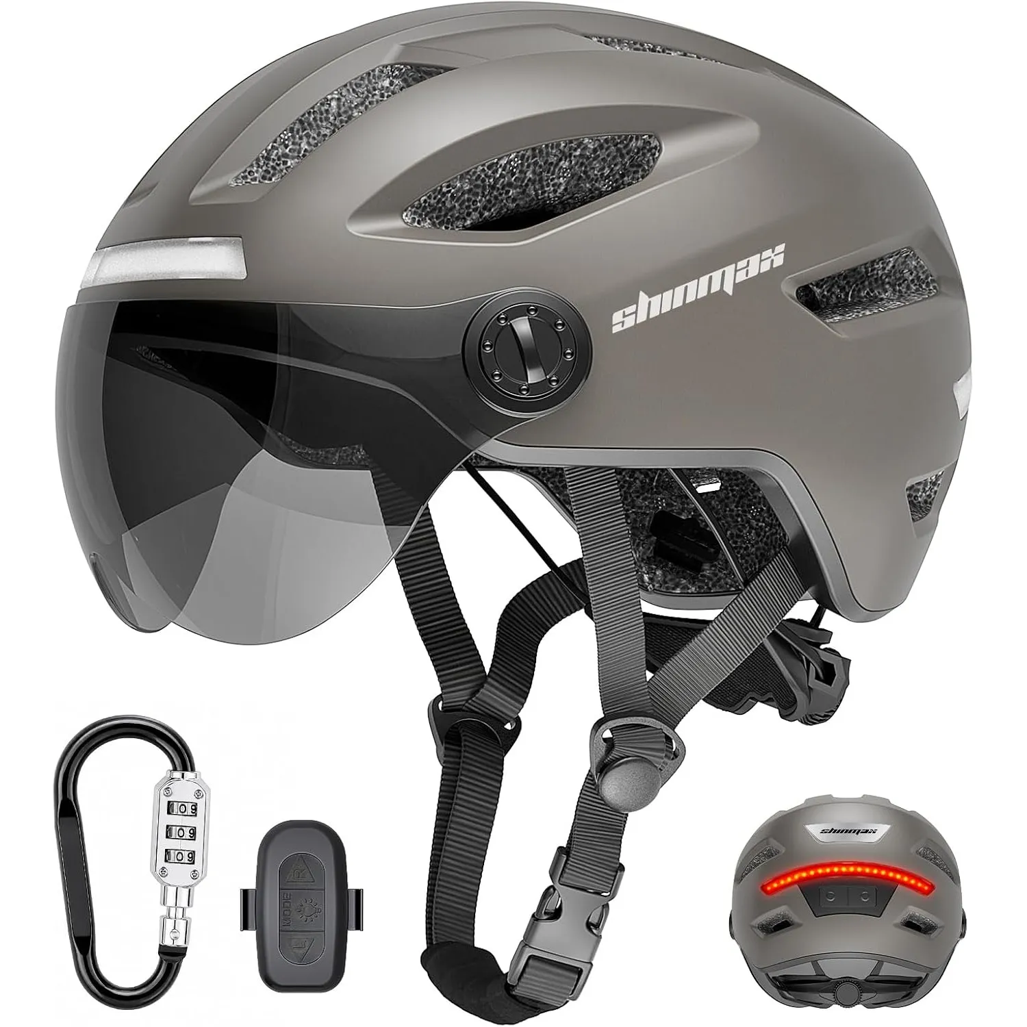 Shinmax Fahrradhelm Damen Herren Erwachsene mit Licht Blinker & Helmschloss