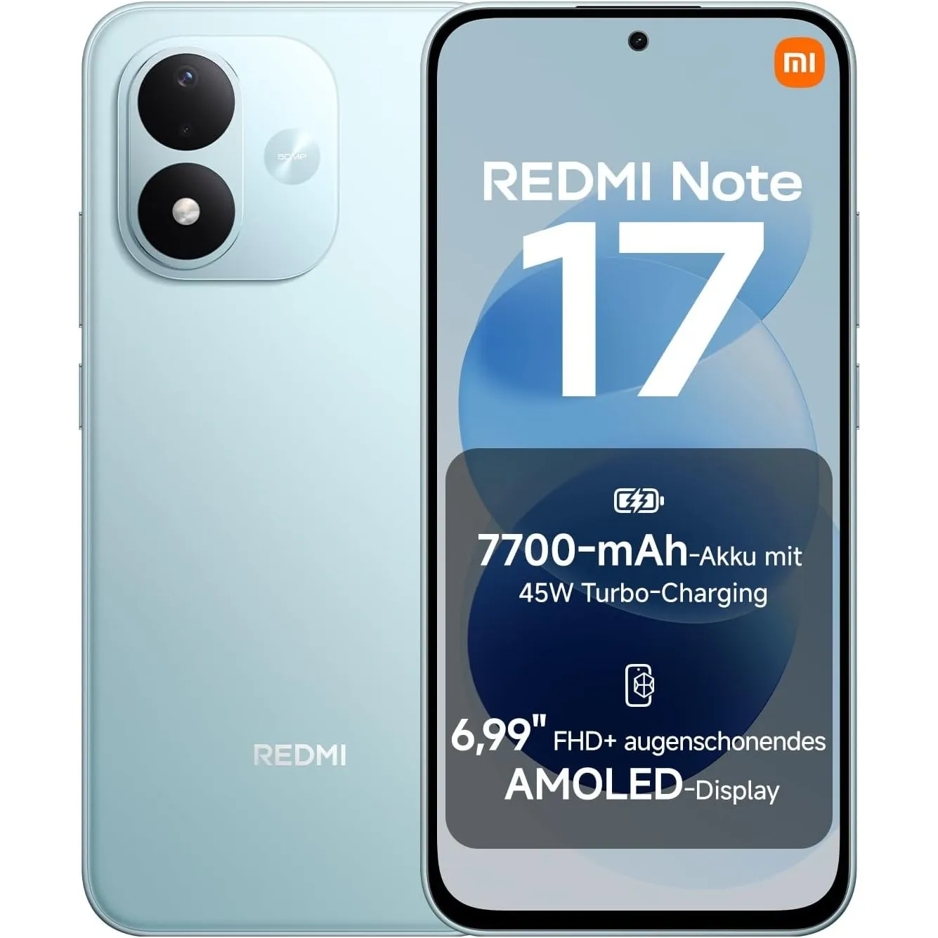 Xiaomi REDMI Note 17, Smartphone 4+128 GB, Sky Teal, 7700 mAh Akku