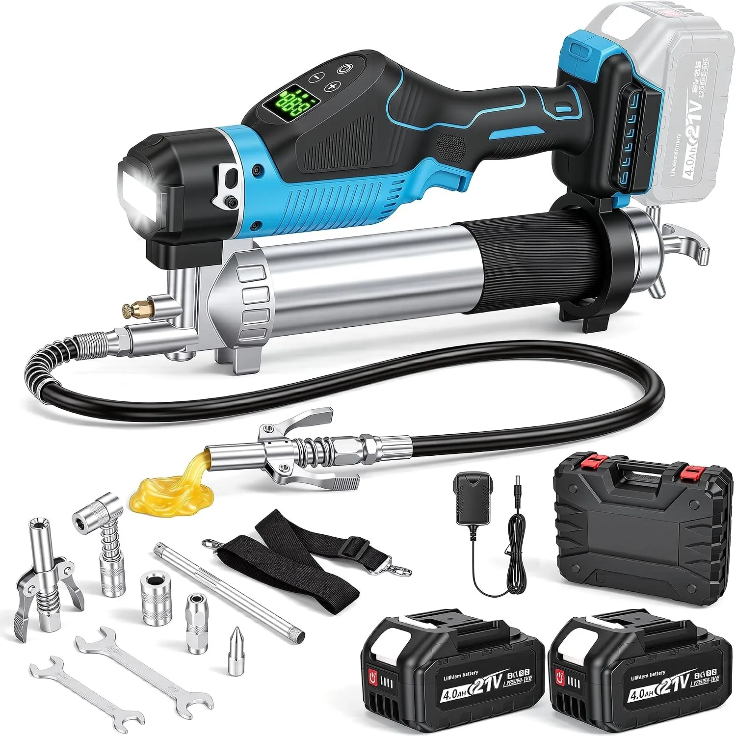 YEARTOP 12000 PSI Akku Fettpresse mit LCD kompatibel mit Makita 18V Akku