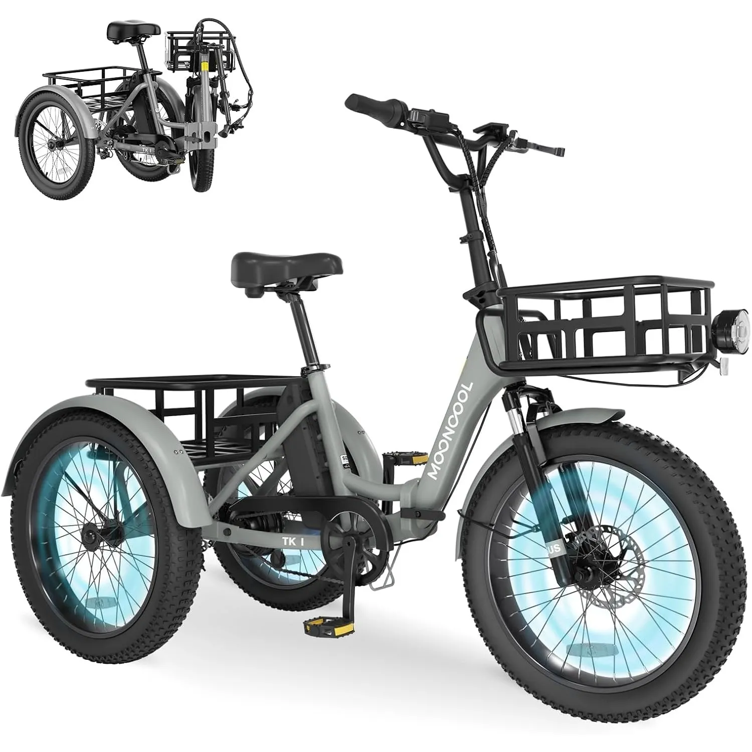 MOONCOOL Elektro Dreirad Erwachsene, 20" Klappbares E-Trike mit Großen Körben, 36V 20Ah Akku & 250W Motor (45Nm), Fatbi…