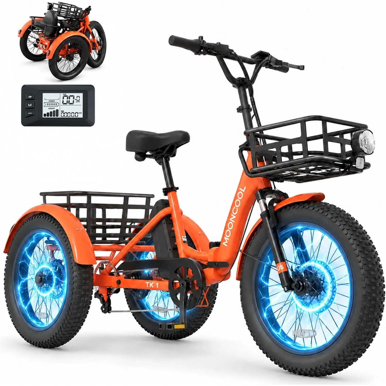 MOONCOOL Elektro Dreirad Erwachsene, 20" Klappbares E-Trike mit Großen Körben, 36V 20Ah Akku & 250W Motor (45Nm), Fatbi…