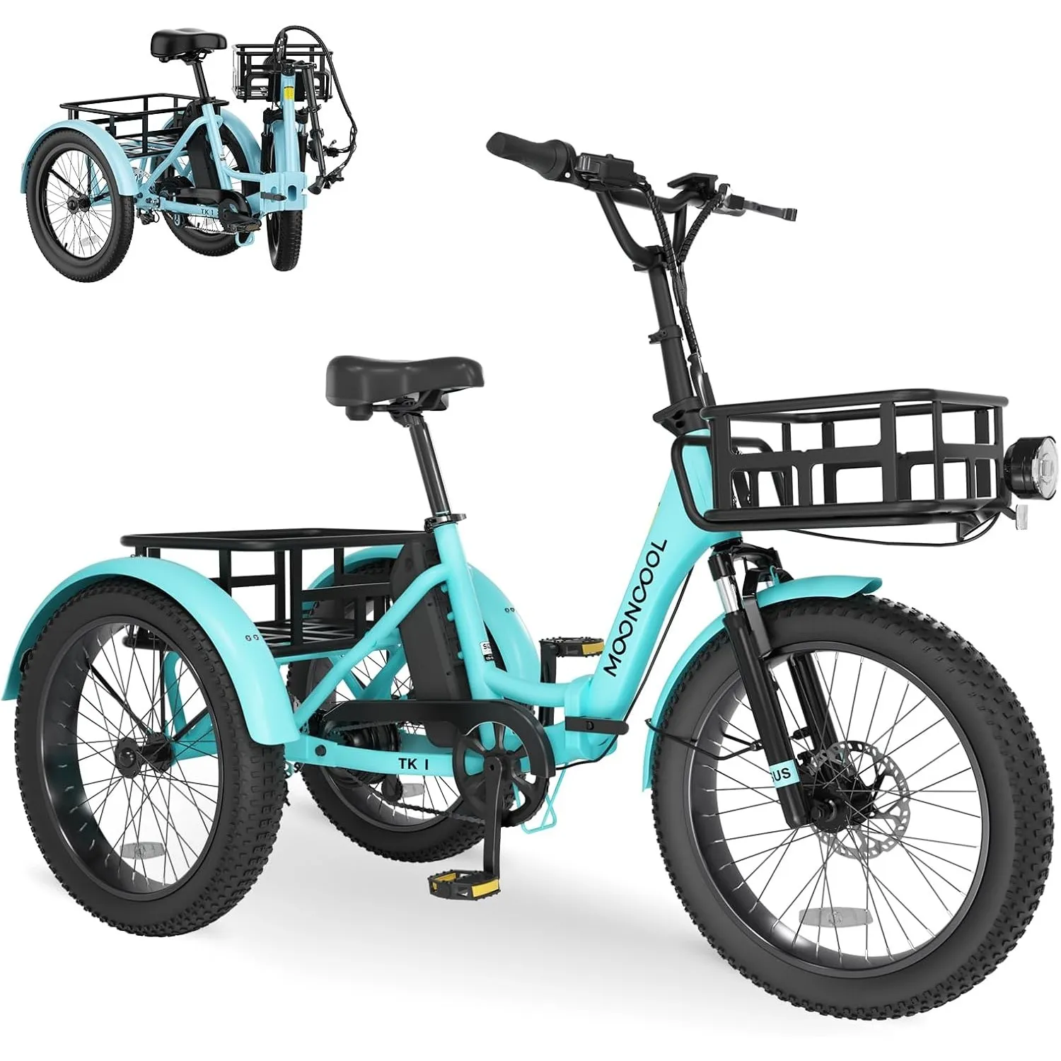 MOONCOOL Elektro Dreirad Erwachsene, 20" Klappbares E-Trike mit Großen Körben, 36V 20Ah Akku & 250W Motor (45Nm), Fatbi…