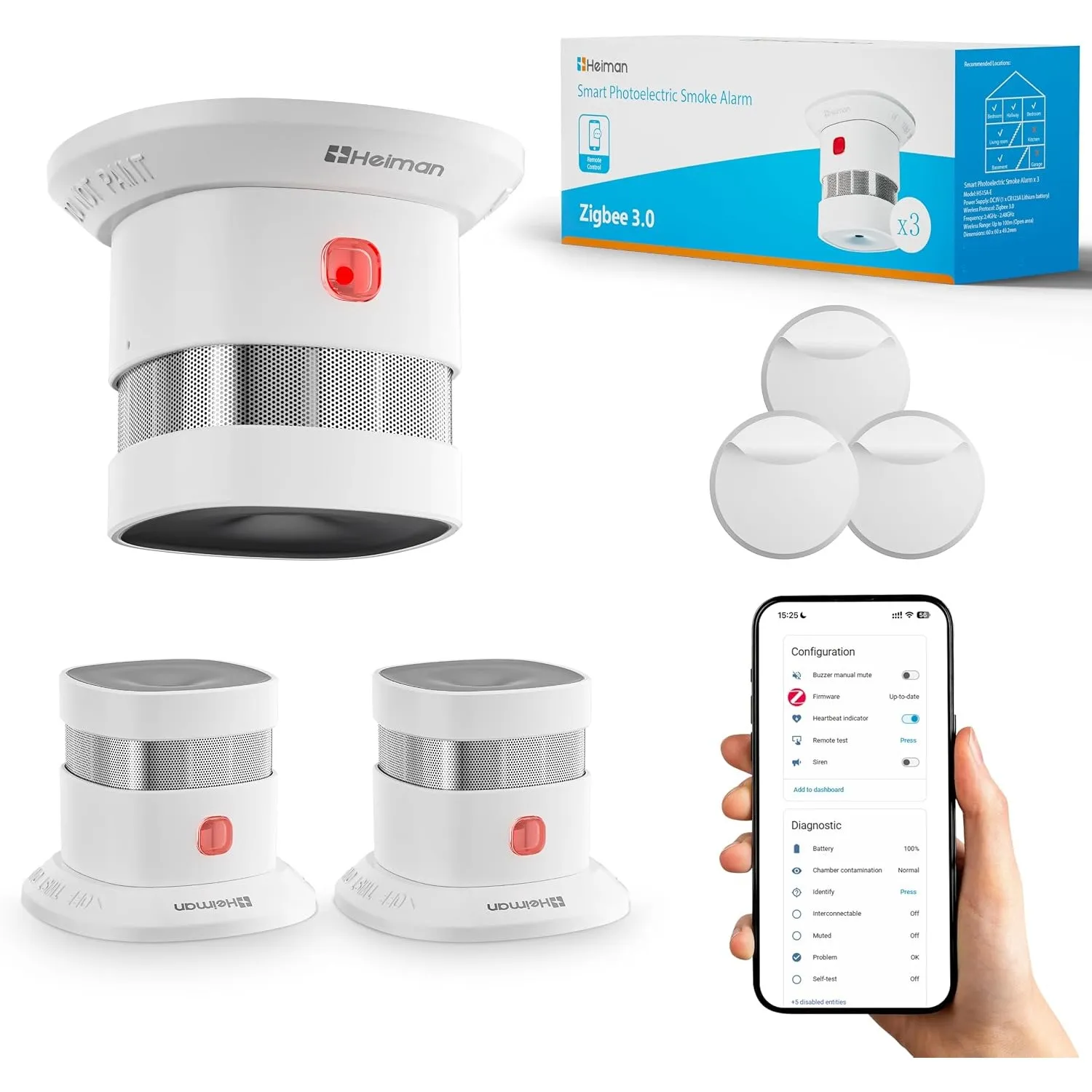 Heiman Zigbee Rauchmelder mit Temperaturüberwachung in HA, HS1SA-E Plus