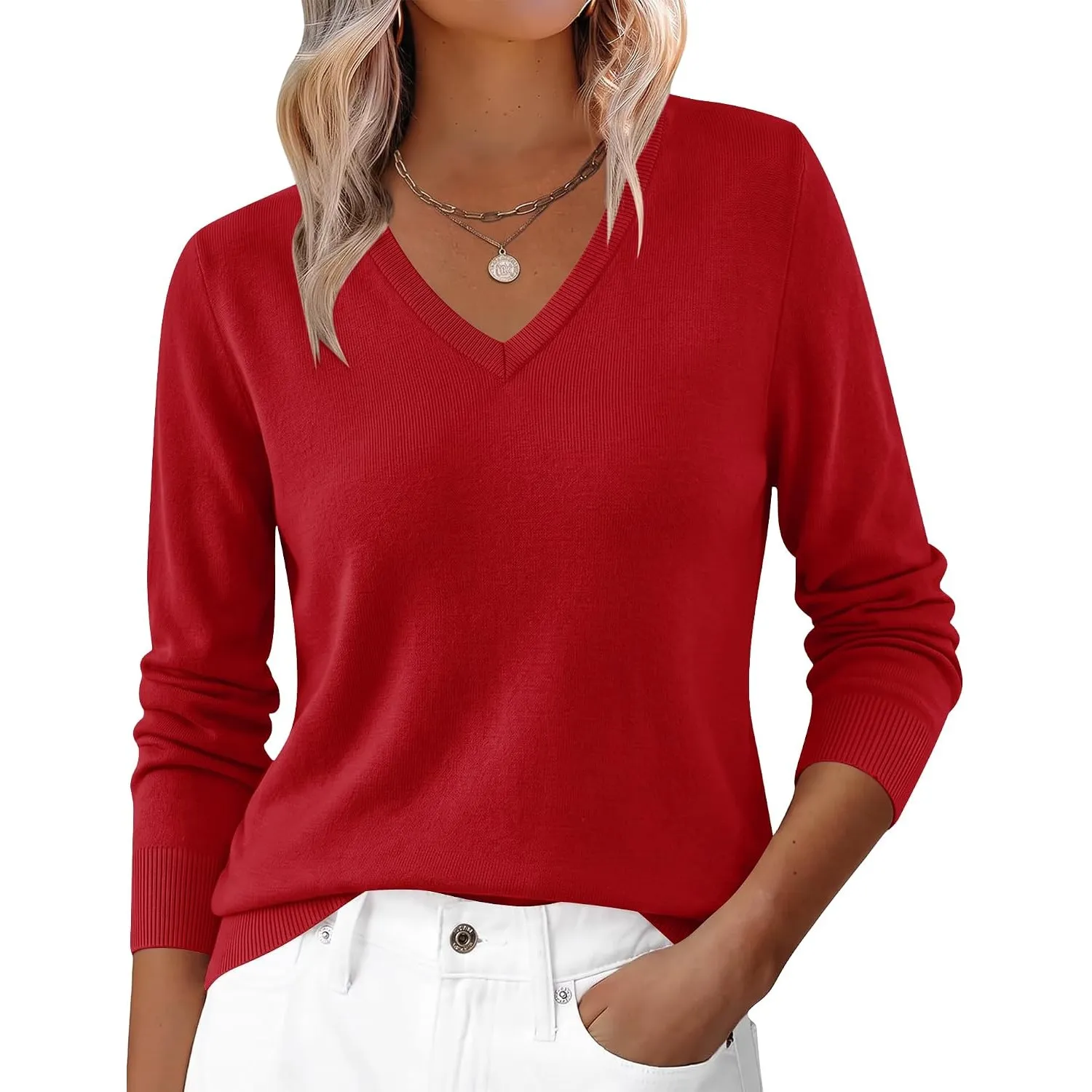 Kistore Pullover Damen Langarm V-Ausschnitt Oberteile Wolle Blend Sweater