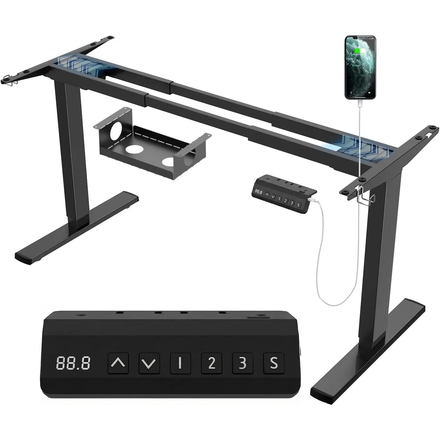 JUMMICO Dual-Motor Tischgestell Höhenverstellbar mit Type-C & Kabelbox