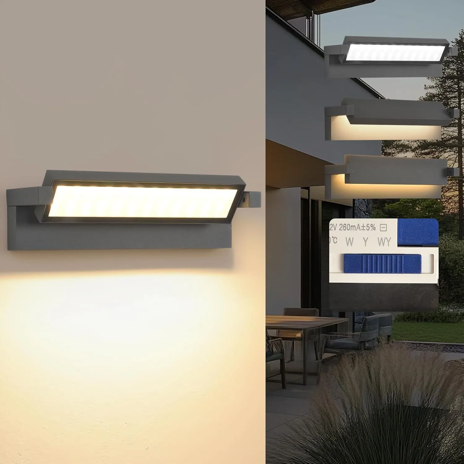 SANSHI 36W LED Wandlampe Innen/Aussen mit 350°Schwenkbar Panel,Anthrazit