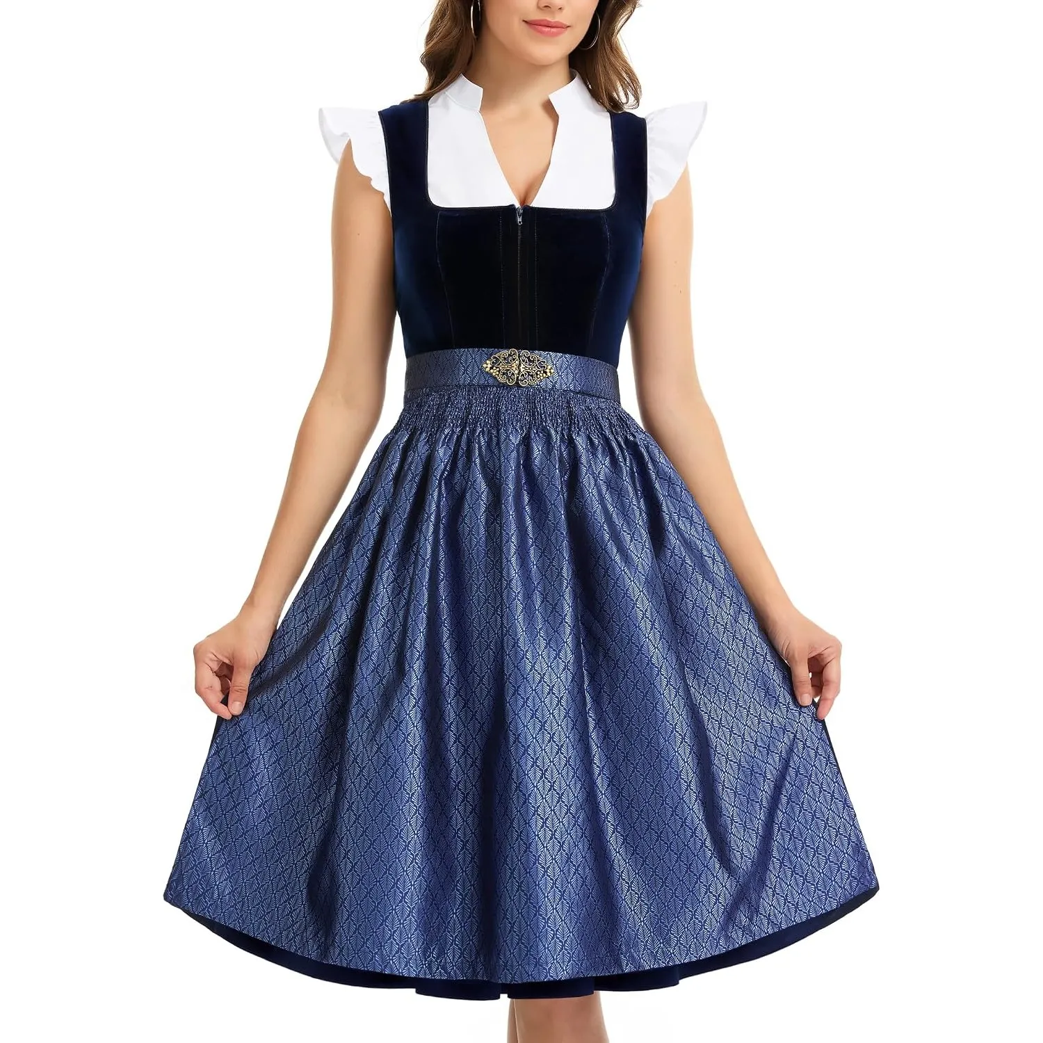 Dirndl Damen Midi Dirndlkleid Lang Samt Trachtenrock Trachtenkleid 3 Teilig