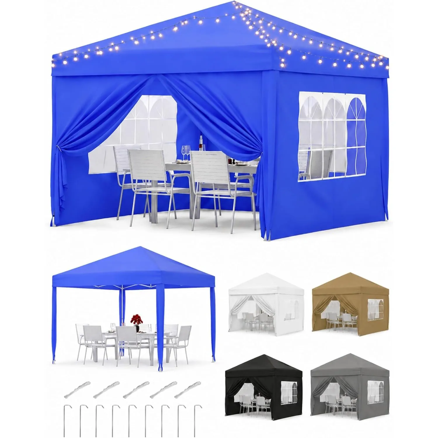 Faltpavillon 3x3m Wasserdicht Stabil,Pop Up Pavillon mit 4 Seitenwände,Blau | Höhenverstellbar,Abnehmbaren Seitenteilen…