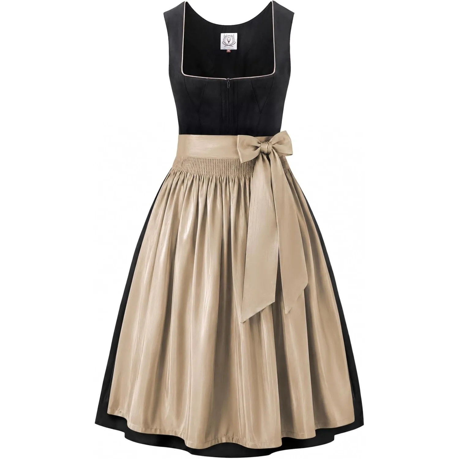 DIRNDLSTERN Trachtenmode Damen Schwarz - Midi Trachtenkleid mit Dirndlschürze Oktoberfest Damen Outfit