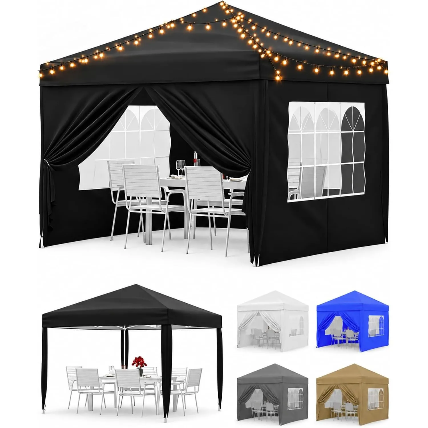 Faltpavillon 3x3m Wasserdicht Stabil,Pop Up Pavillon mit 4 Seitenwände