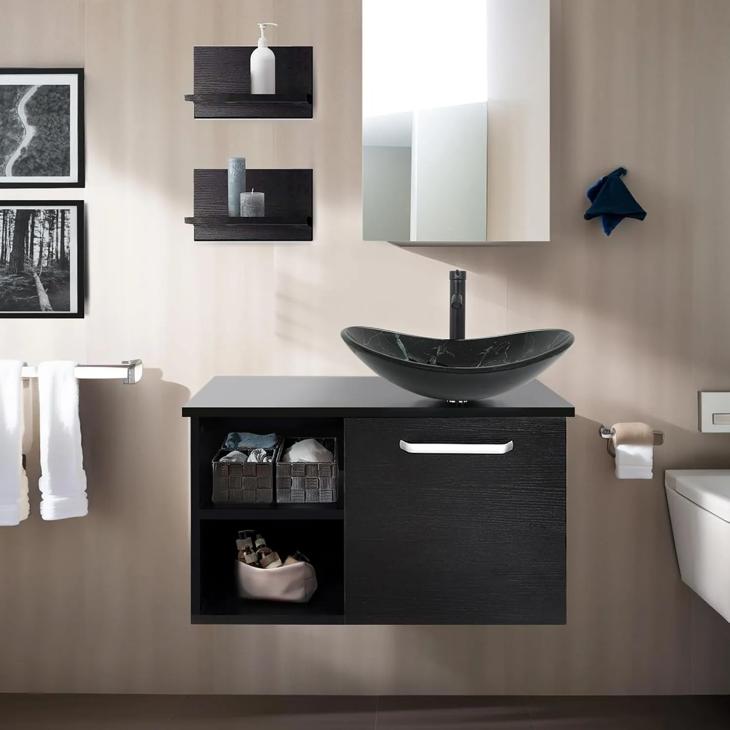 ARTETHYS Badmöbel Set Waschbecken Waschtisch mit Unterschrank Waschbeckenunterschrank und Spiegel, Badezimmermöbel mit …