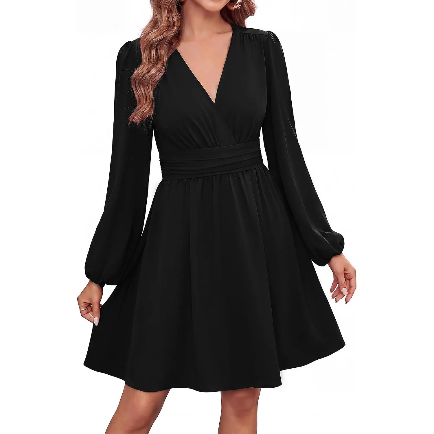 Kate Kasin Damen V Ausschnitt Langarm Wickelkleid mit Taschen