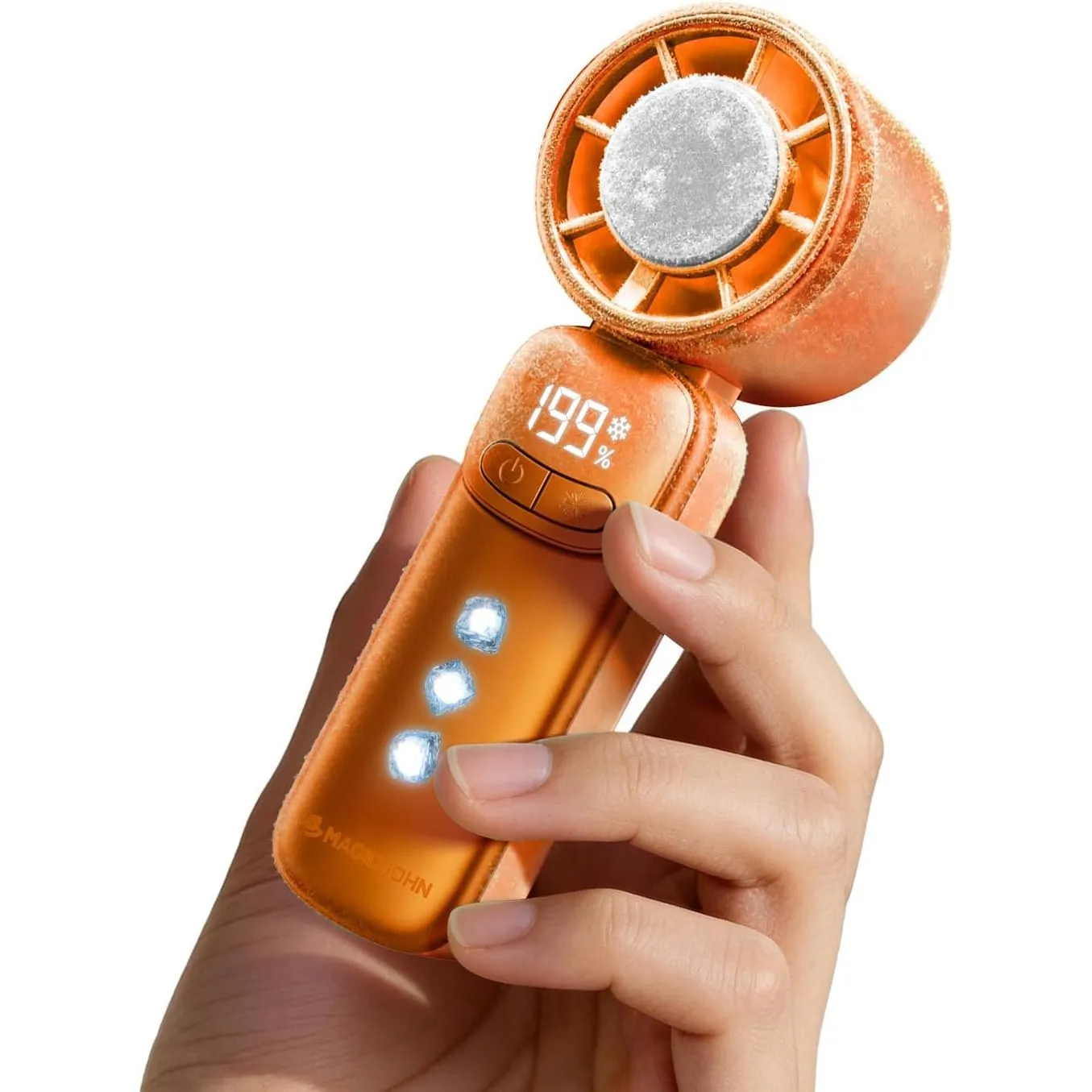 MAGIC JOHN Mini Handventilator mit Kühlung (orange) | 199 Lüfterstufen, bis zu 11h Laufzeit, USB-C Akku aufladbar, nur …