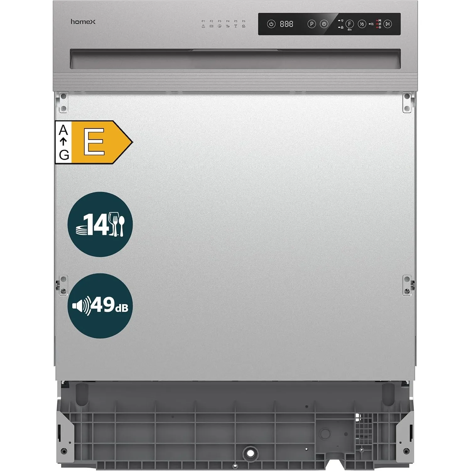 homeX DWSI601449E Geschirrspüler 60 cm Spülmaschine teilintegrierbar EEK E | 14 Maßgedecke, 6 Programme, AquaStop, Über…