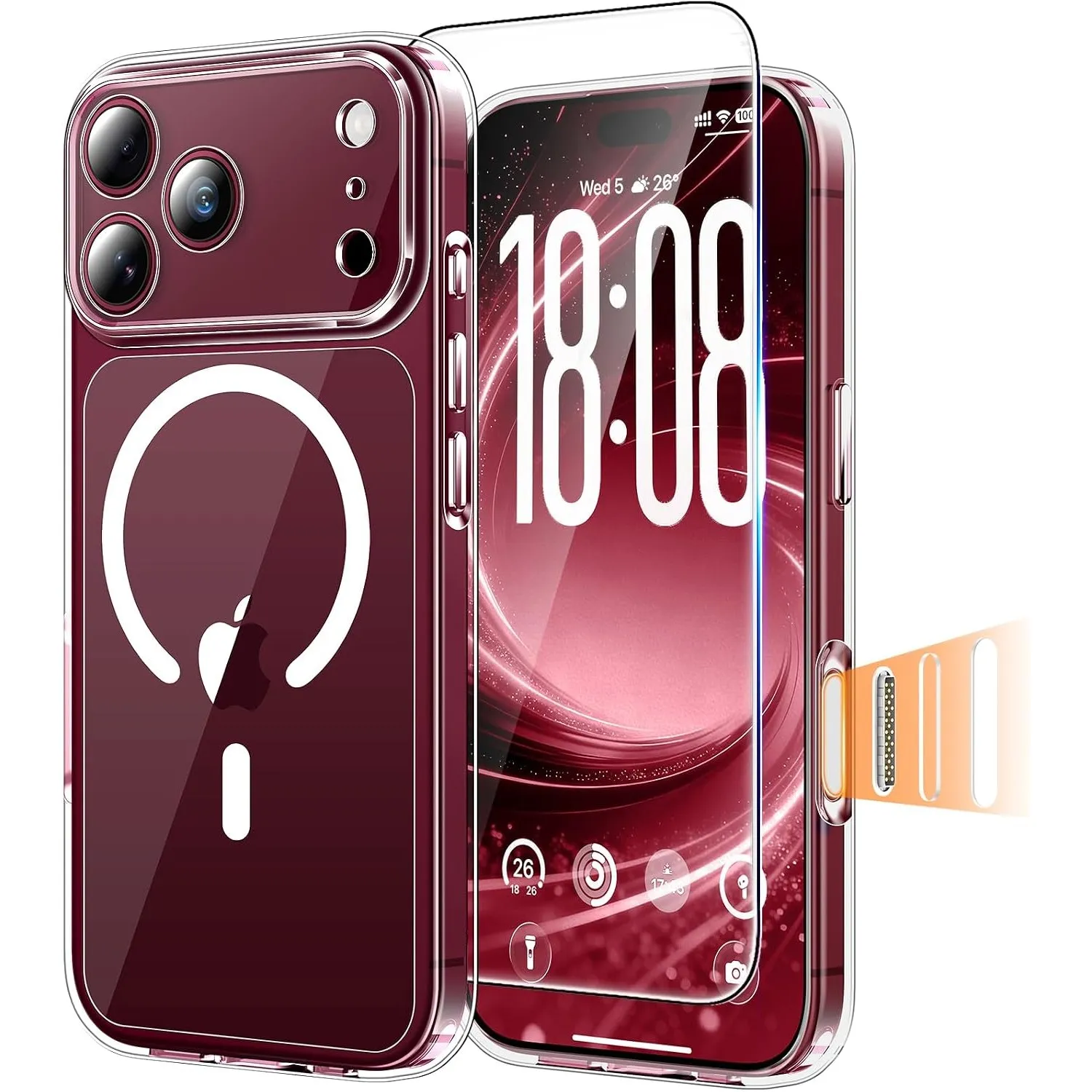 TAURI für iPhone 18 Pro Hülle 6,3" mit Schutzfolie -Durchsichtig