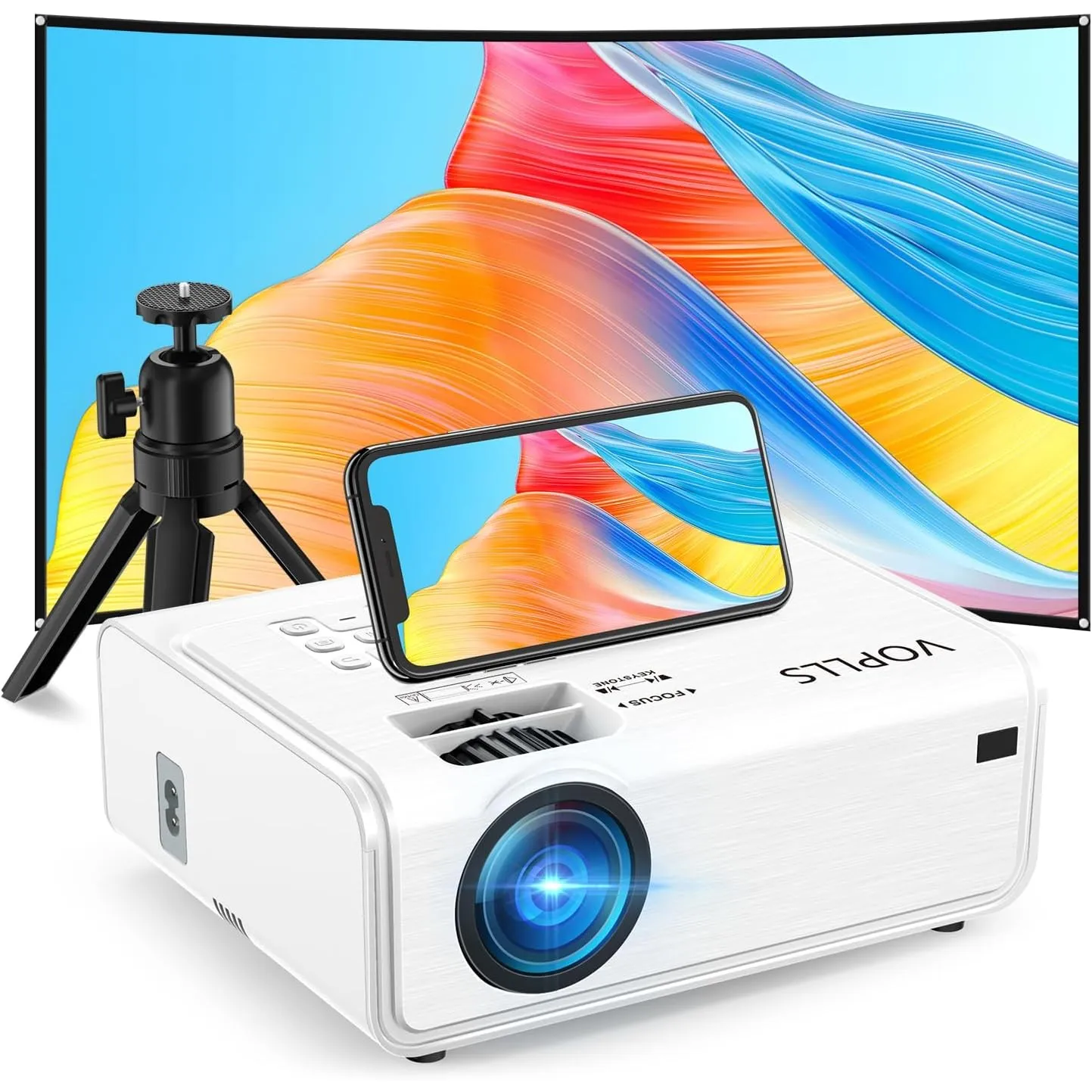 Smart Beamer【Elektrische Keystone 6D/4P】 VOPLLS Elektrische Fokus 24000 Lumen Beamer 4K Unterstützt, WiFi6 Bluetooth Fu…