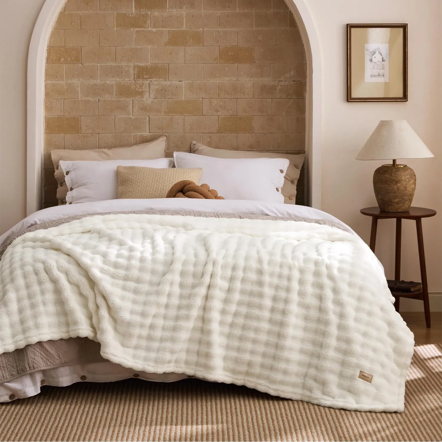 BEDSURE Kuscheldecke Flauschig Bubble Decke - Wollweiß, 230x270 cm