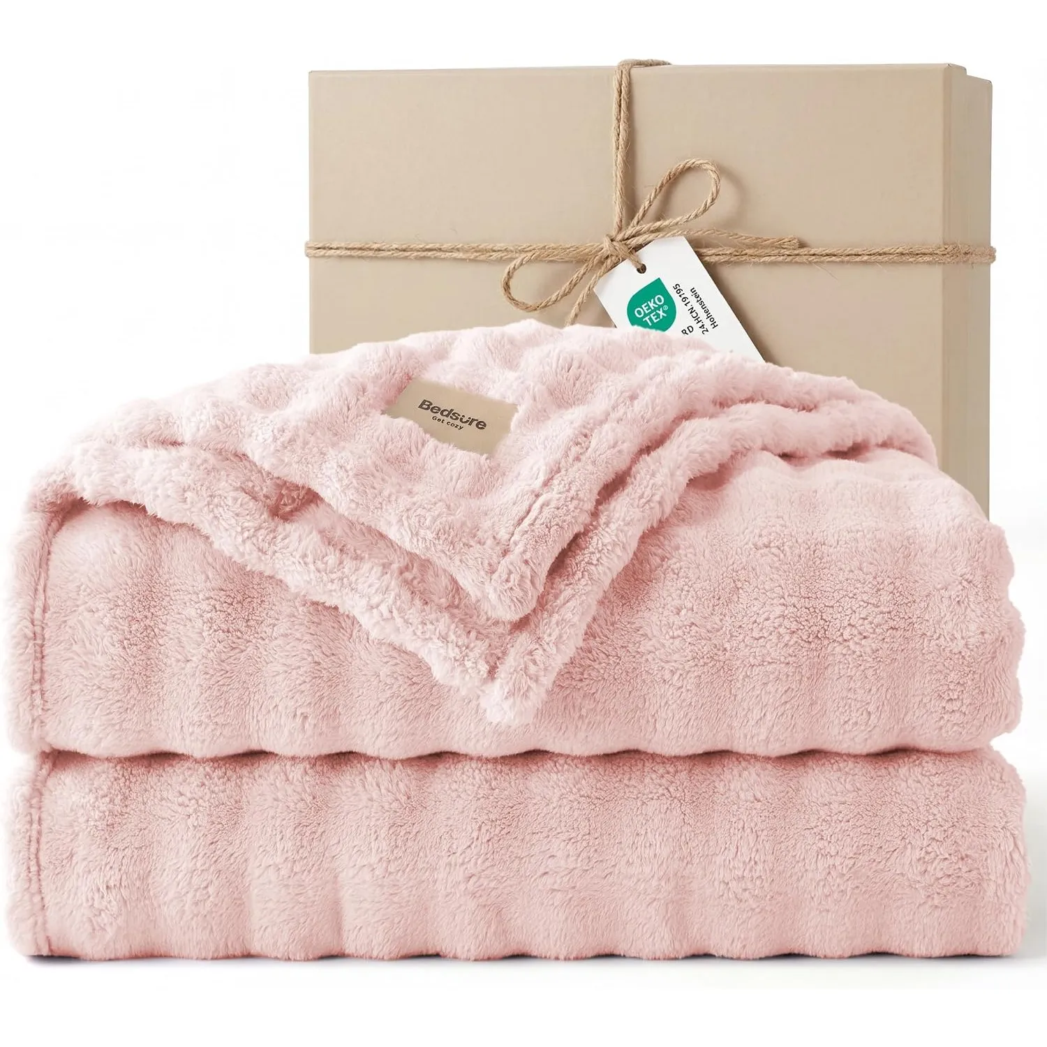 BEDSURE Kuscheldecke Flauschig Bubble Decke - Kristallrosa, 270x230 cm