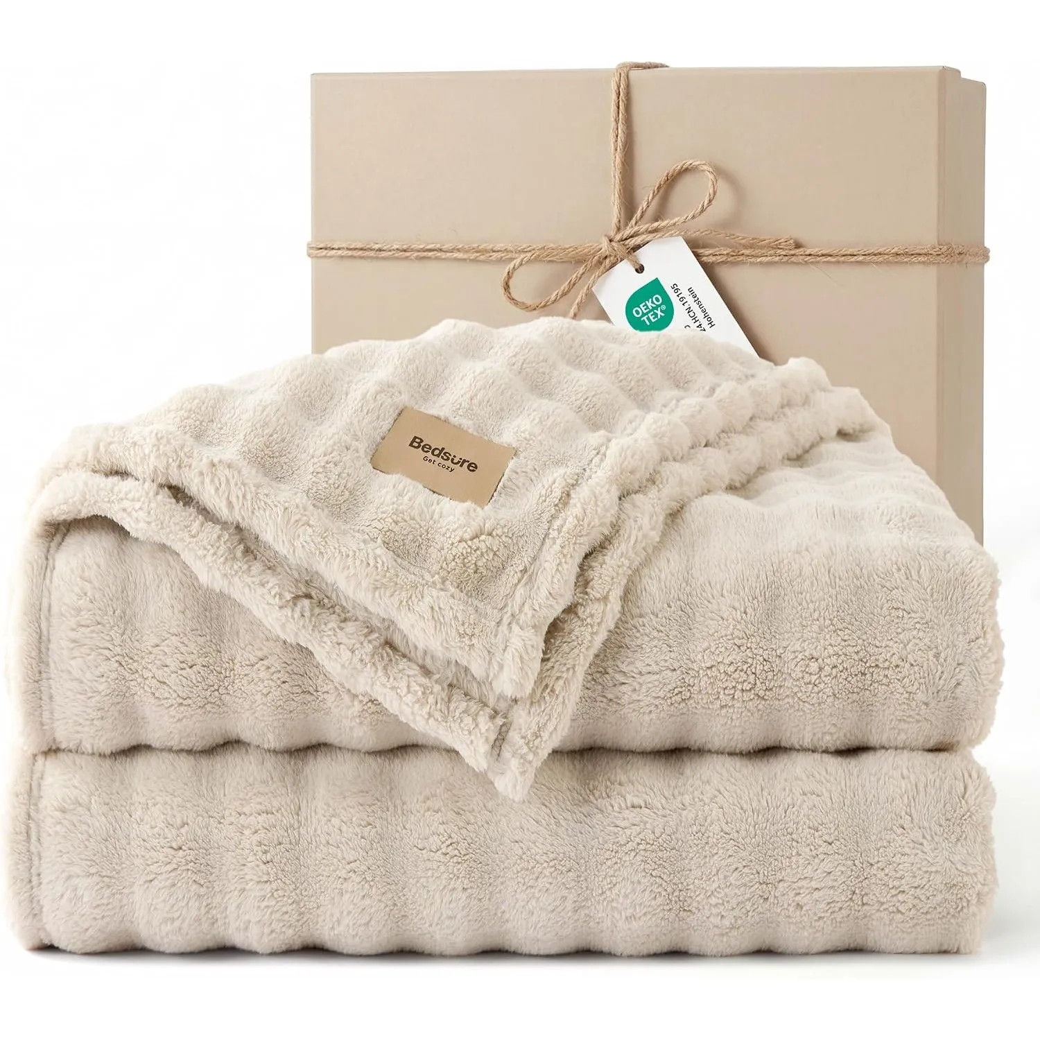 BEDSURE Kuscheldecke Flauschig Bubble Decke - Beige, 230x270 cm