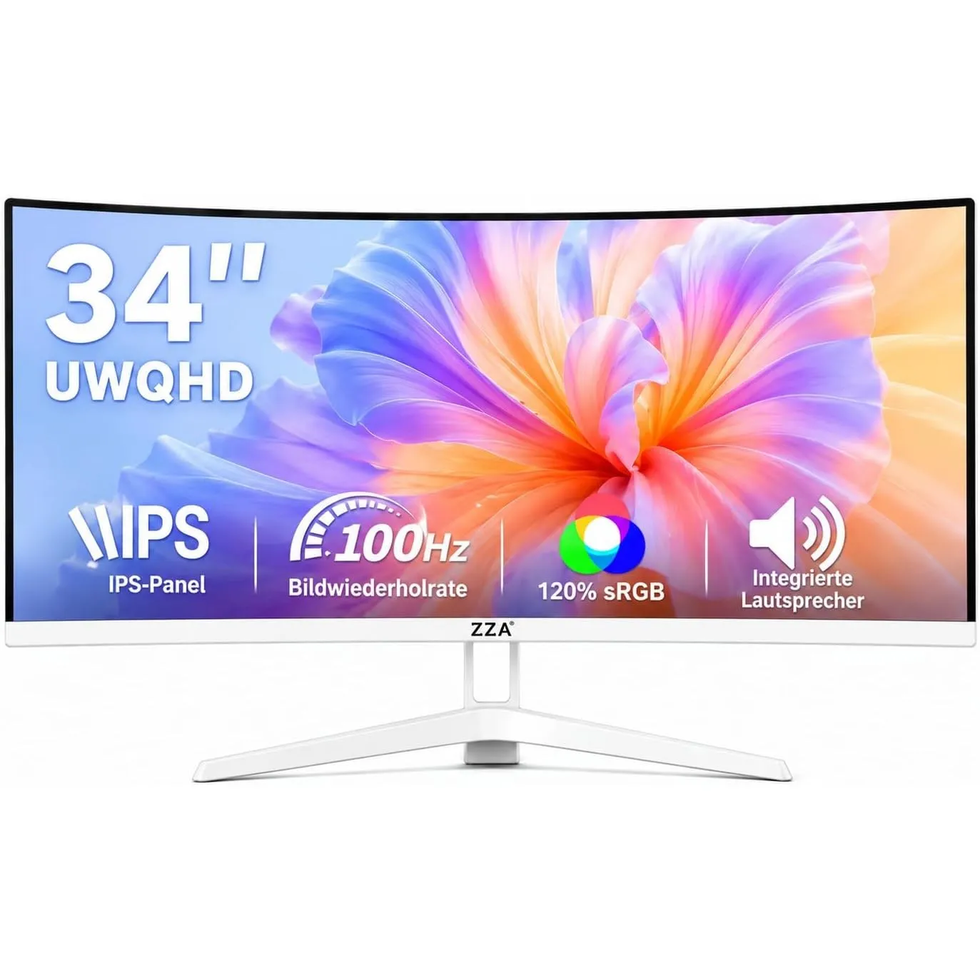 ZZA 34 Zoll Ultrawide Monitor Curved, 100Hz UWQHD 3440x1440, IPS, 21:9