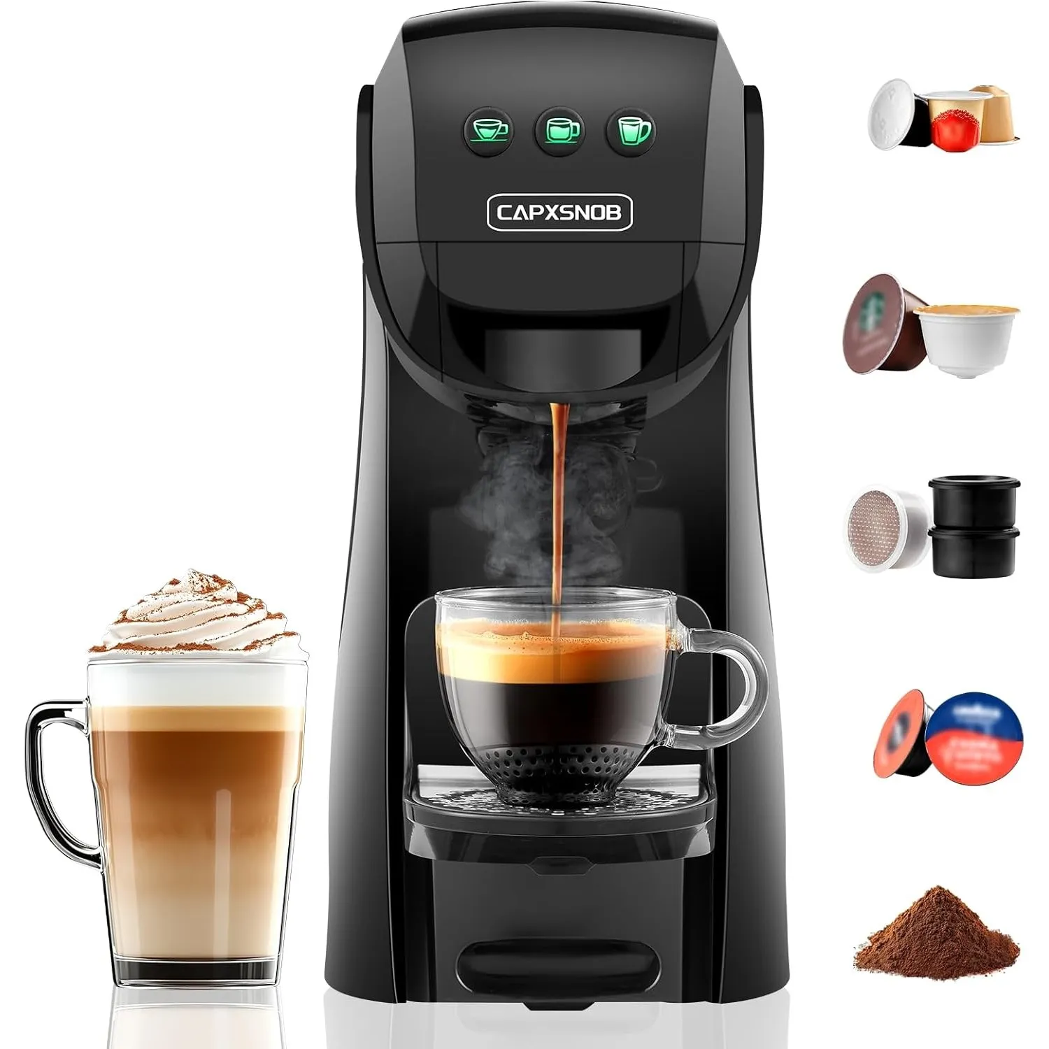 Warriors1 5-in-1 Kapselmaschine für Nespresso Original, Dolce Gusto, Lavazza A Modo Mio, FAP Espresso Point & Kaffeepul…