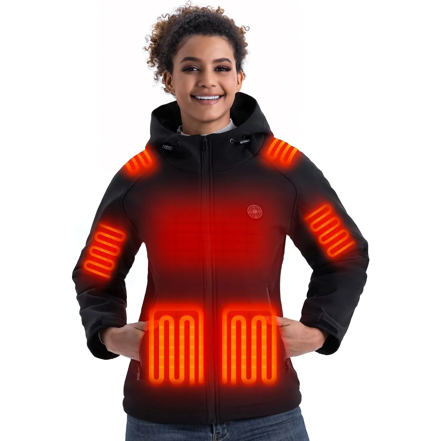 Heizjacke Damen mit Kapuze und 16000mAh Powerbank, Beheizbare Jacke Damen