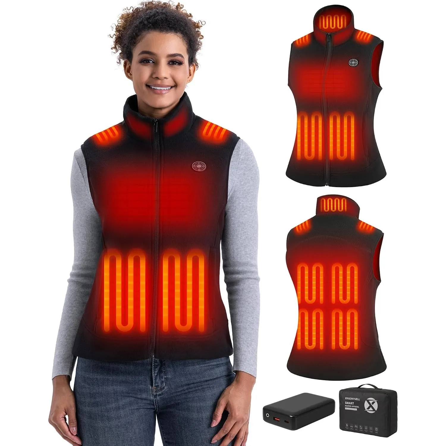 Heizweste Fleece Damen mit 16000mAh Akku, Leichte Beheizbare Weste