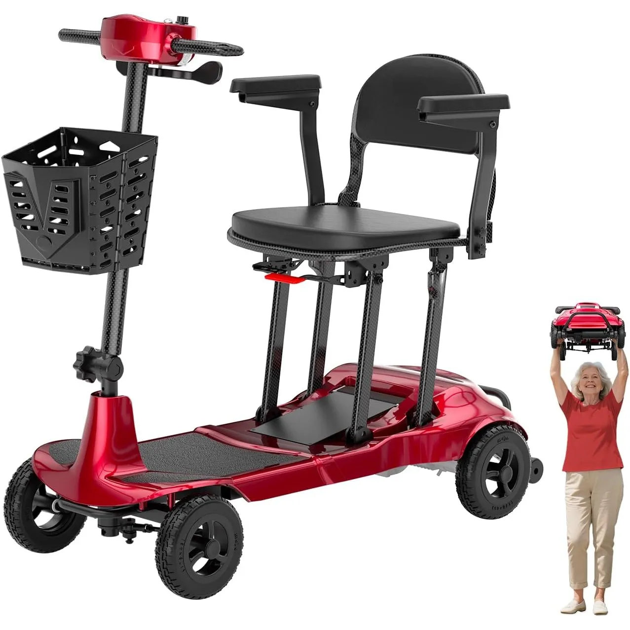 12,5kg Ultraleichter Seniorenmobil klappbar, Carbon-Elektromobil für Senioren, Tragkraft 125kg, von Fluggesellschaften …