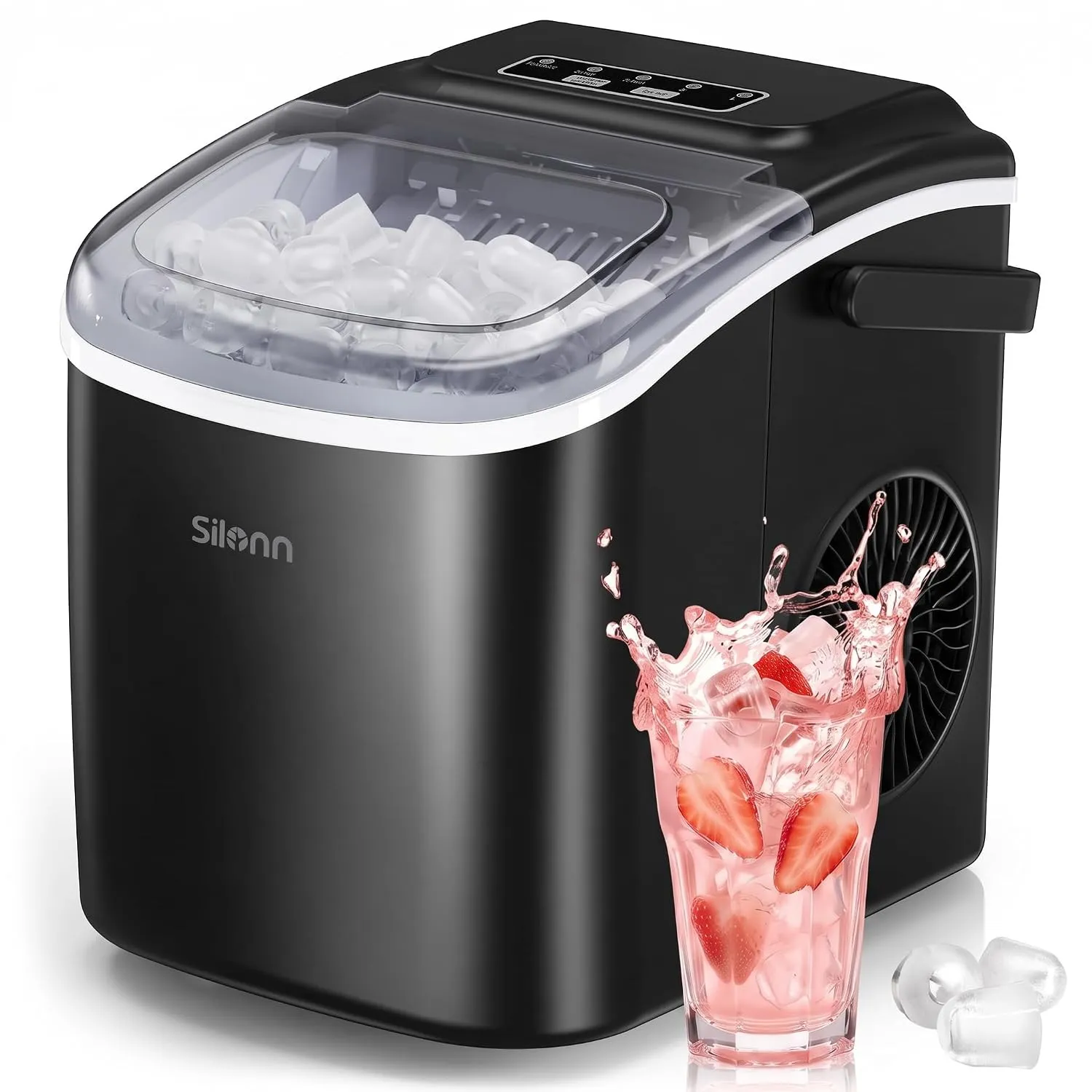 Silonn Eiswürfelmaschine, Eiswürfelbereiter 12 kg/24h, 9 Eiswürfel in 6 Min, 2 Größen, Selbstreinigend, leise Mini Eisw…