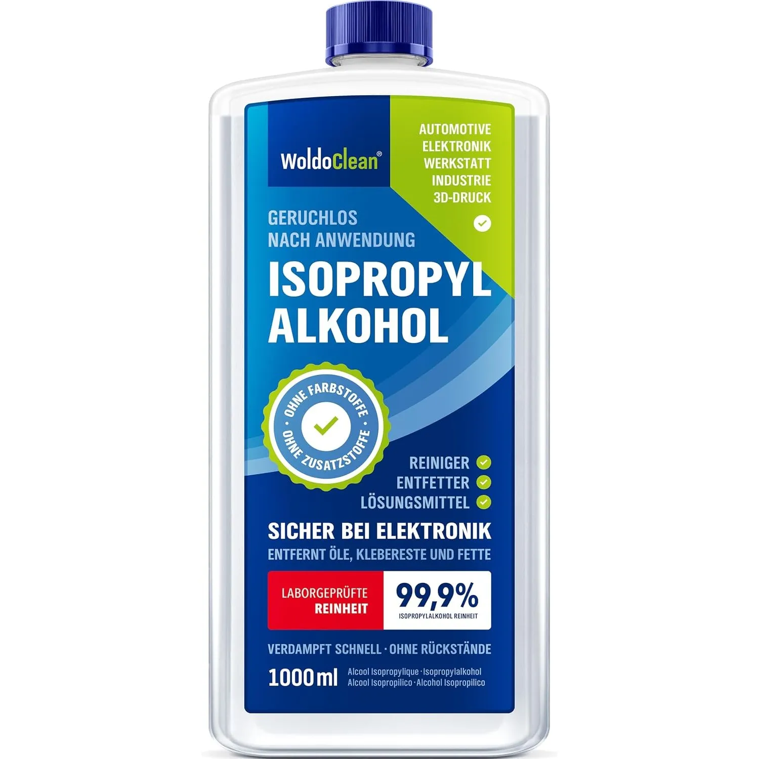 WoldoClean Isopropanol 99,9% 1L Isopropylalkohol - Reinigungsalkohol IPA