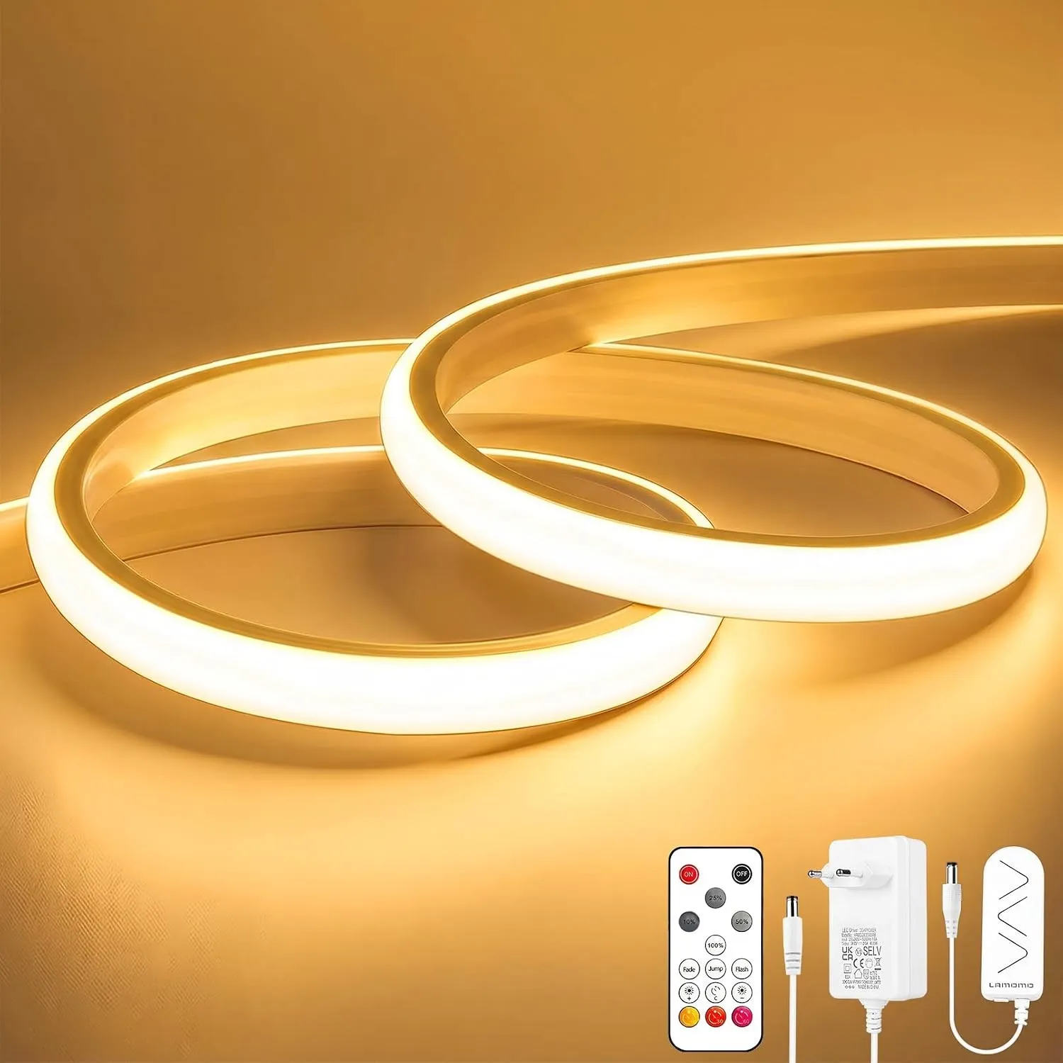 COB LED Streifen, Warmweiss Dimmbar Strip mit Fernbedienung, 3m