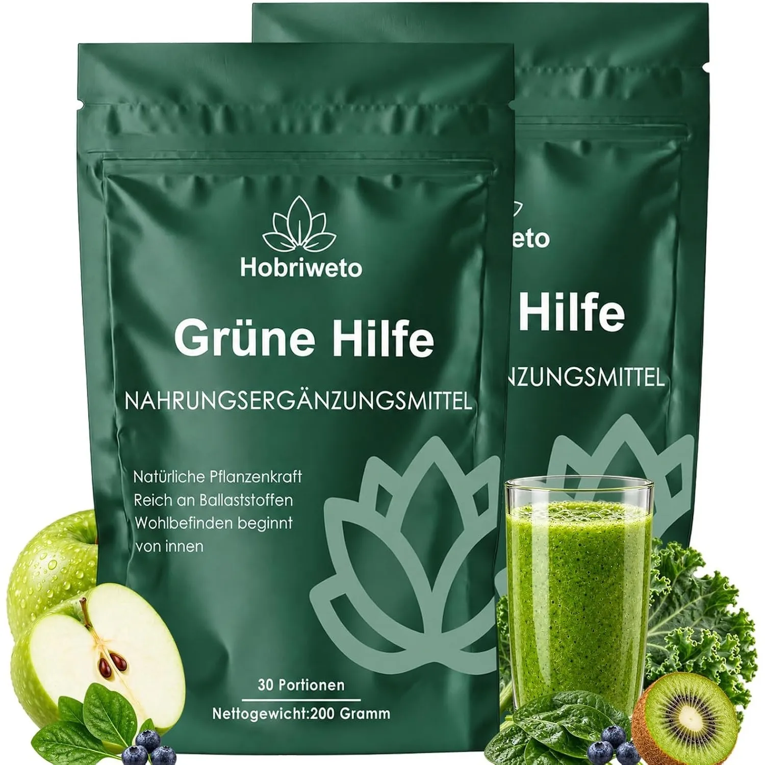 2er-Pack 400g Grüne Entgiftungspulver - Grünes Pulver Helfer, Superfood Pulver Helfer mit Matcha, Gerstengras, Spirulin…